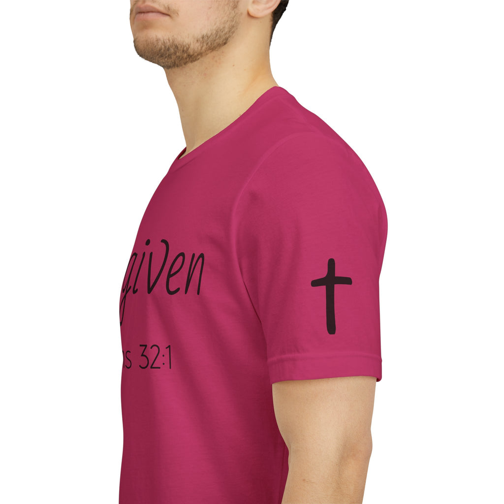 Forgiven Psalms 32:1 Tee | Christian Faith Shirt with Sleeve Cross