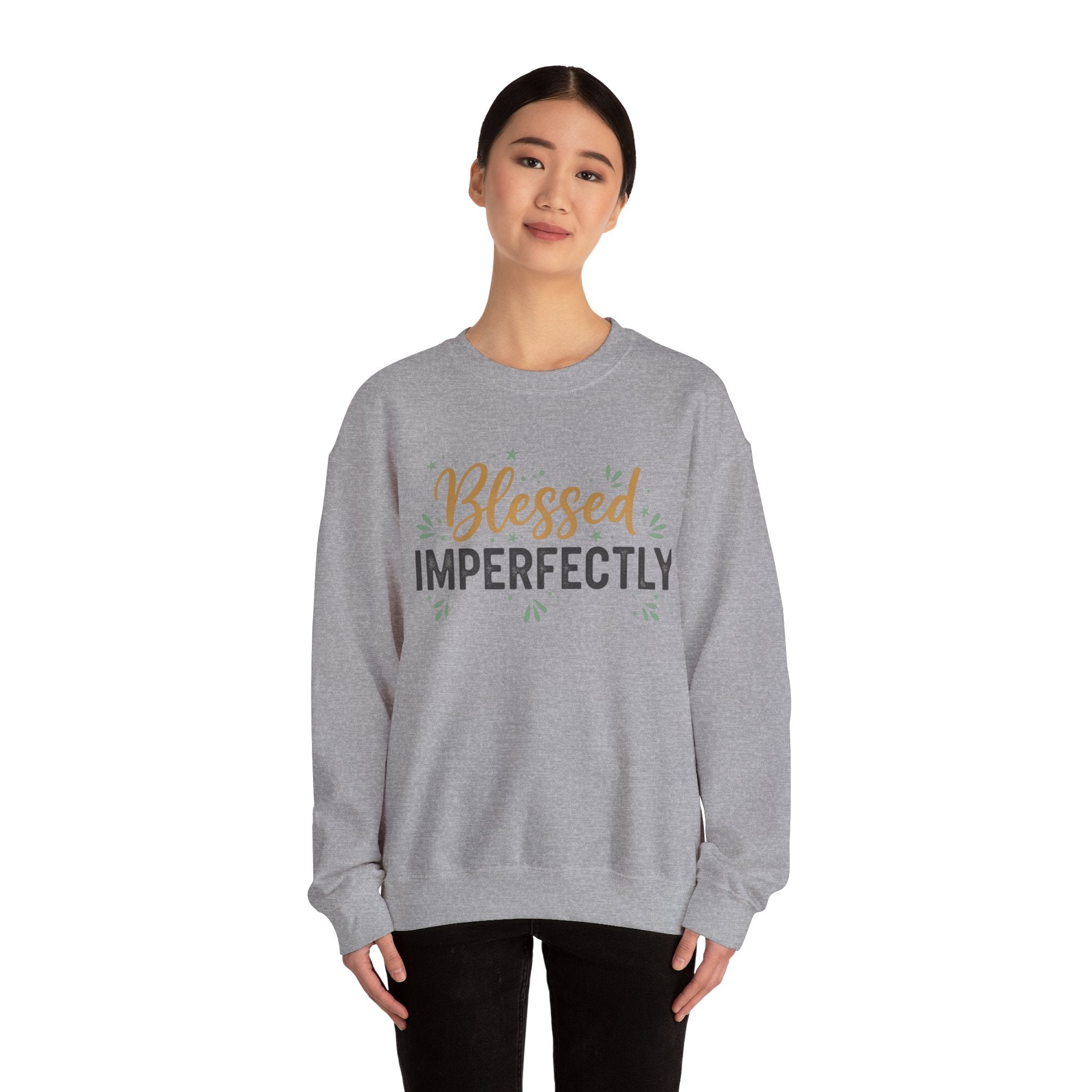 Blessed Imperfectly Sweatshirt | Inspirational Christian Typography, Floral Accents