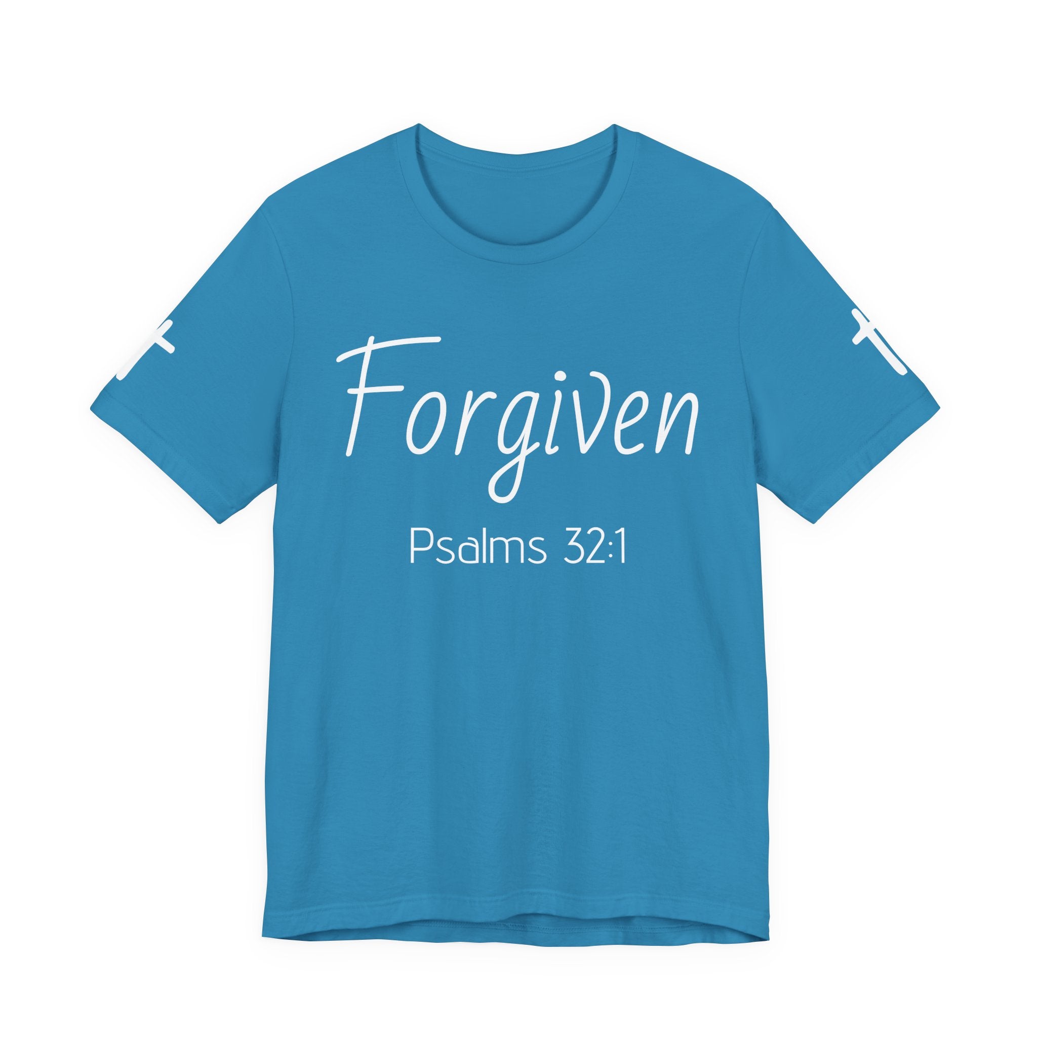 Forgiven Psalms 32:1 Tee | Christian Faith Shirt with Sleeve Cross