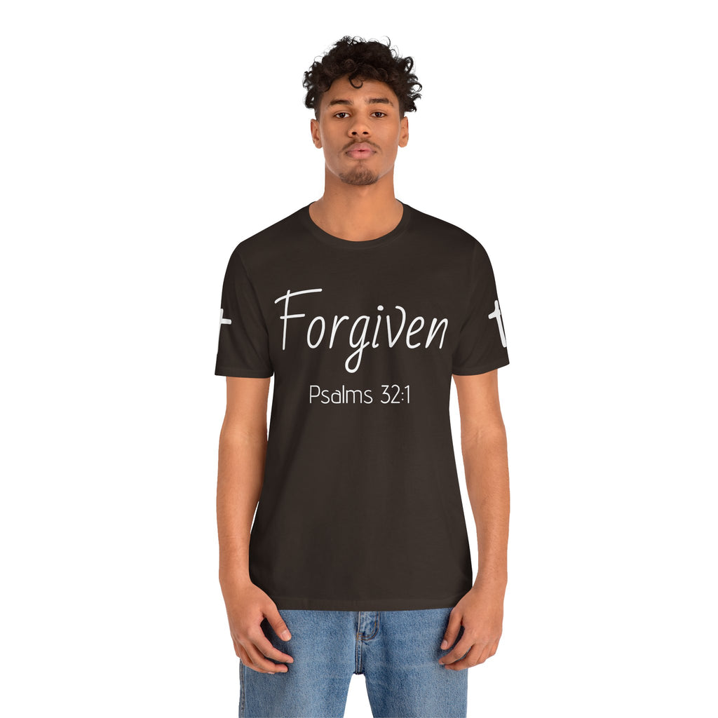 Forgiven Psalms 32:1 Tee | Christian Faith Shirt with Sleeve Cross