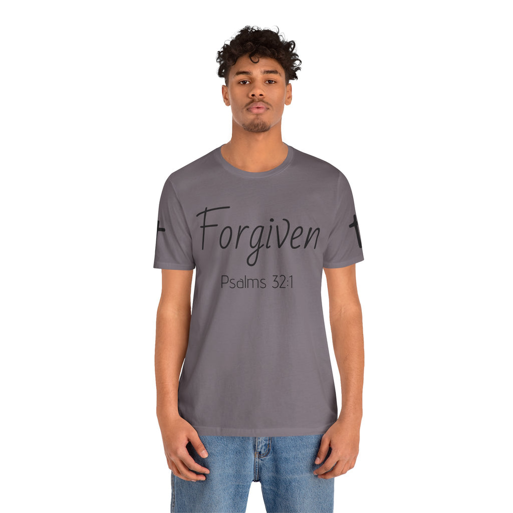 Forgiven Psalms 32:1 Tee | Christian Faith Shirt with Sleeve Cross