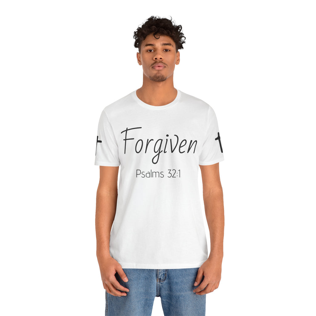 Forgiven Psalms 32:1 Tee | Christian Faith Shirt with Sleeve Cross