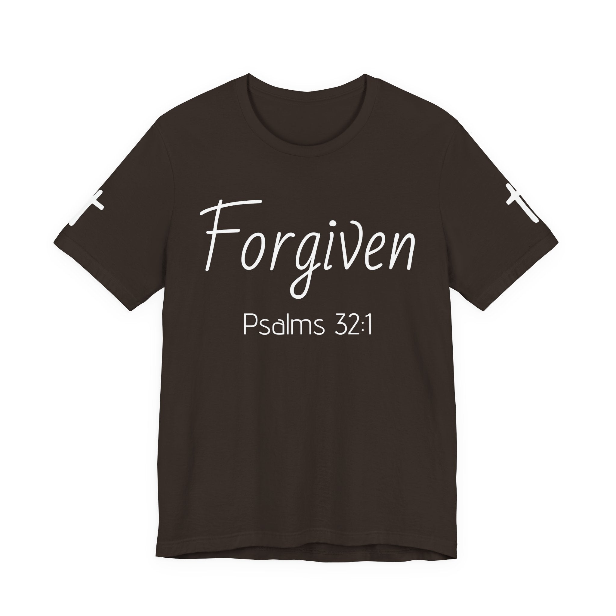 Forgiven Psalms 32:1 Tee | Christian Faith Shirt with Sleeve Cross