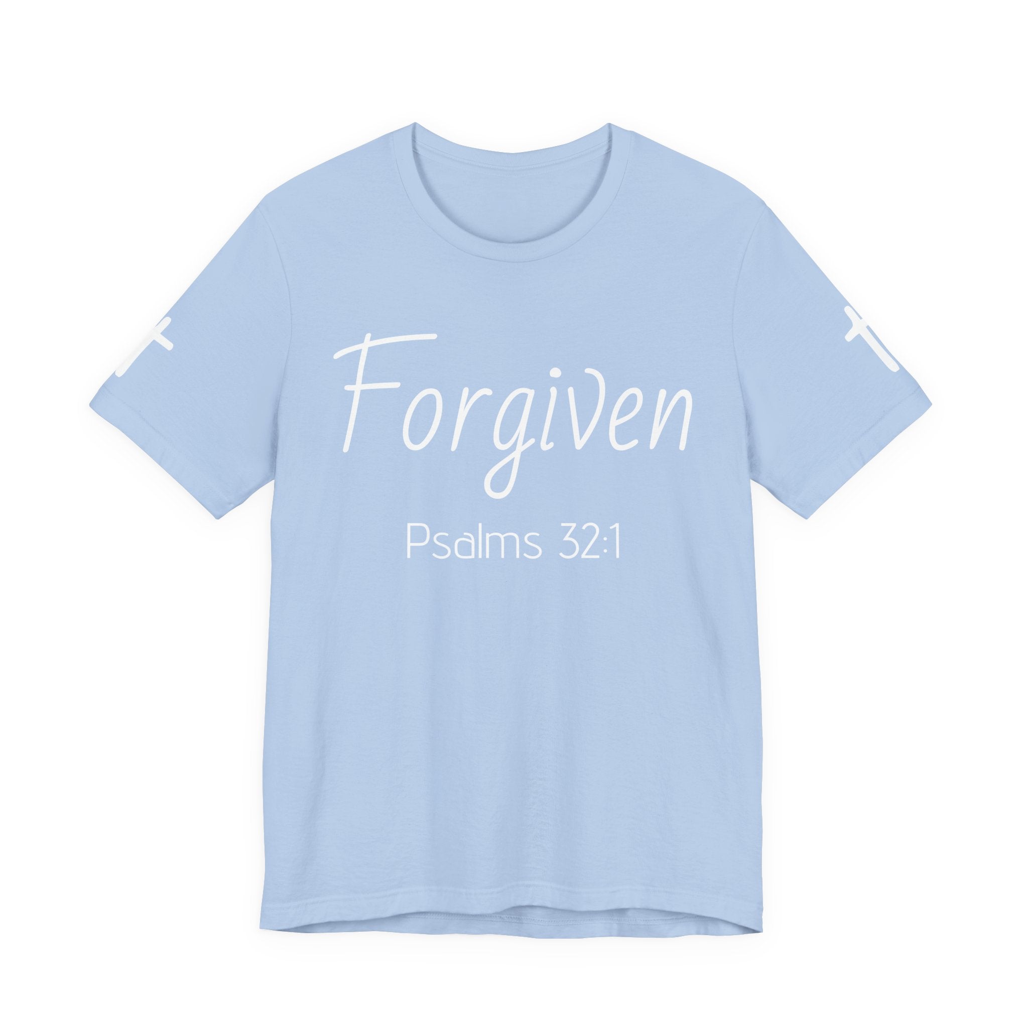 Forgiven Psalms 32:1 Tee | Christian Faith Shirt with Sleeve Cross
