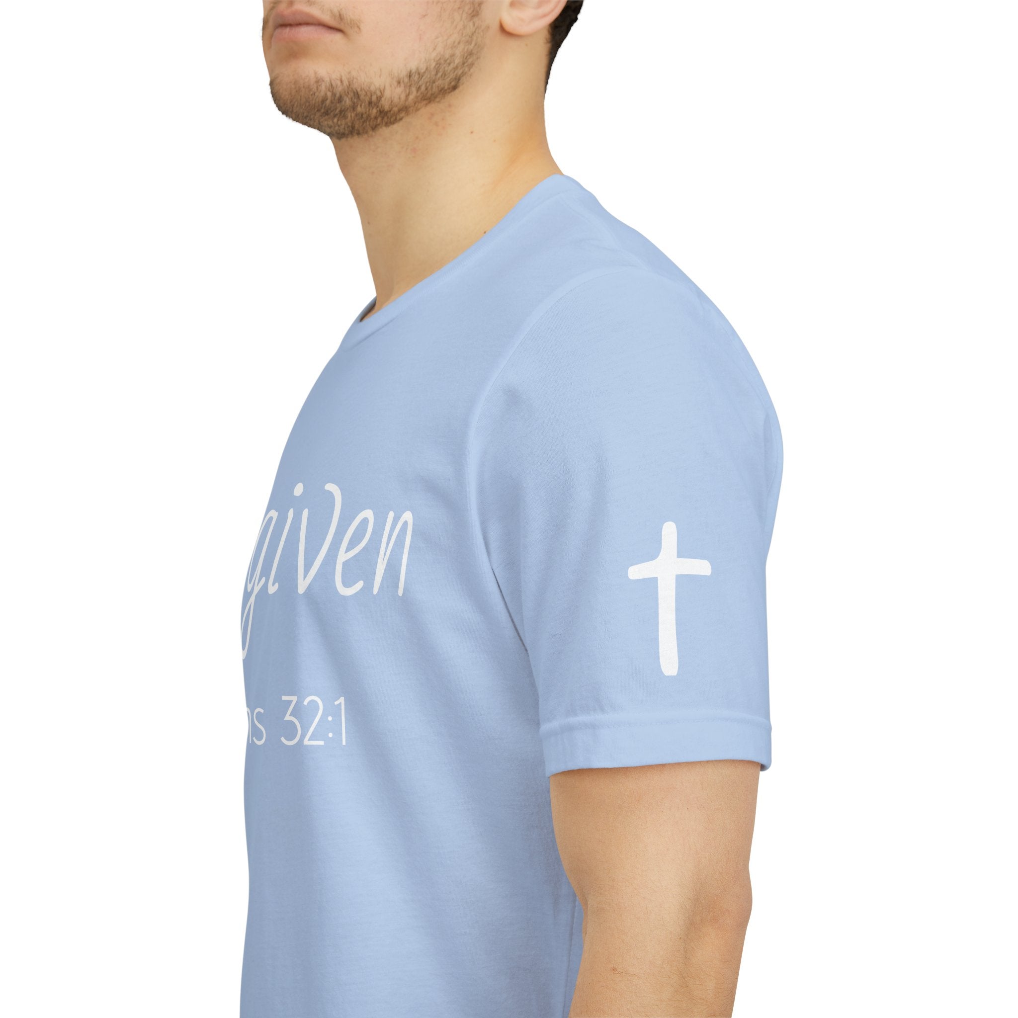 Forgiven Psalms 32:1 Tee | Christian Faith Shirt with Sleeve Cross