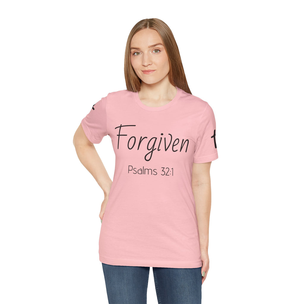 Forgiven Psalms 32:1 Tee | Christian Faith Shirt with Sleeve Cross