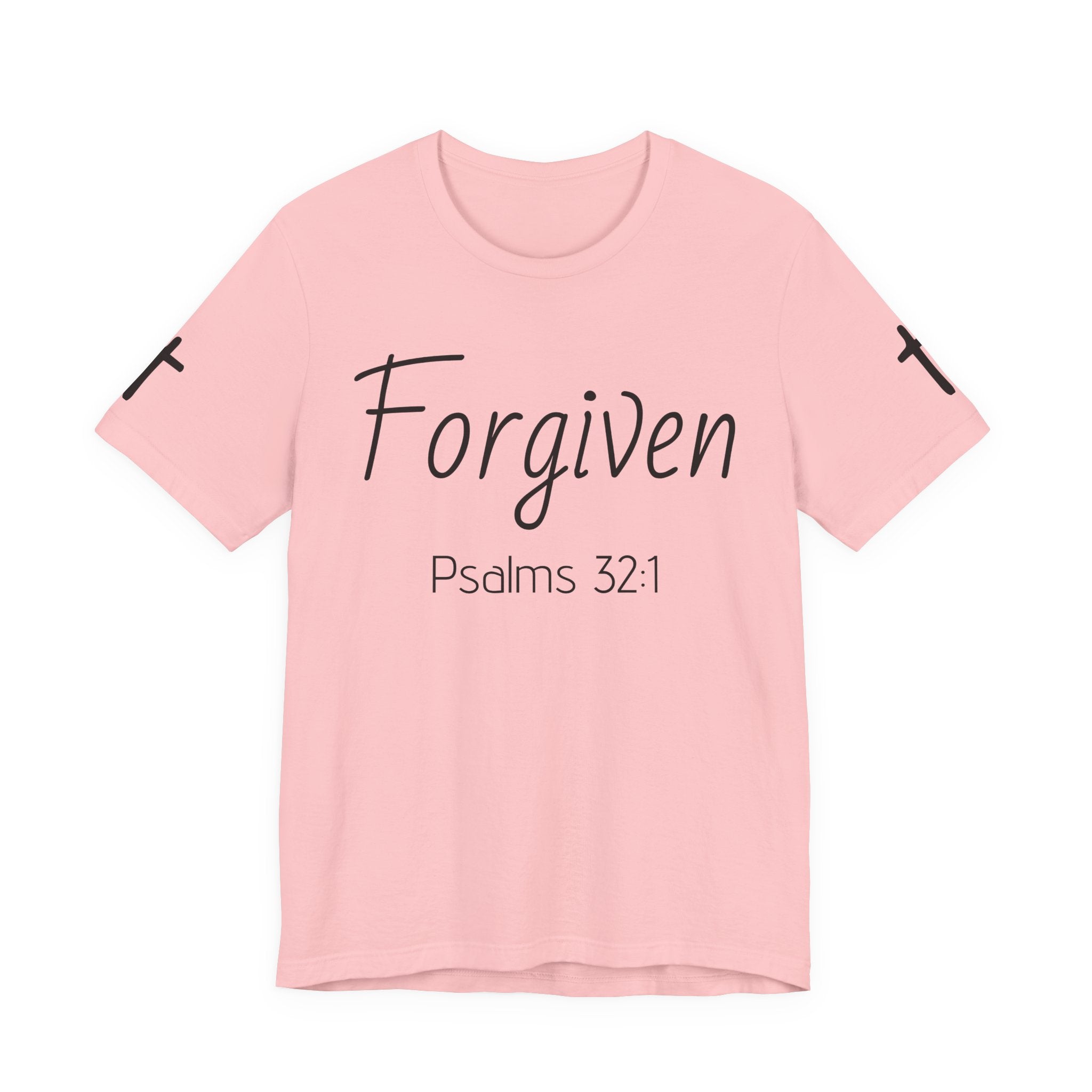 Forgiven Psalms 32:1 Tee | Christian Faith Shirt with Sleeve Cross