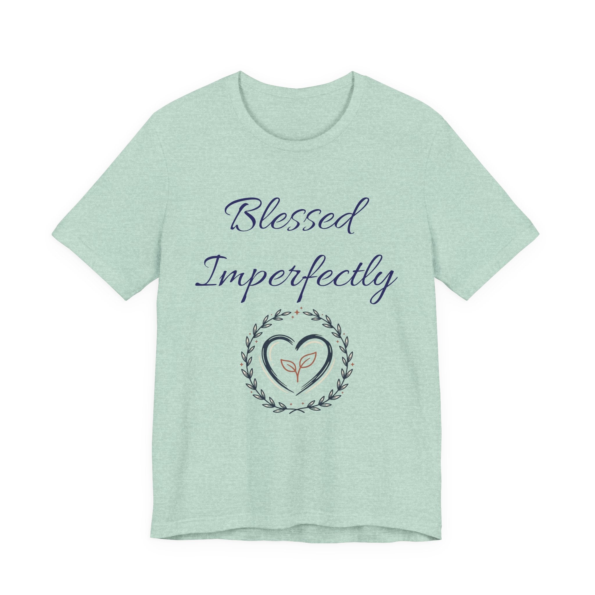 Blessed Imperfectly tee | Inspirational Script Heart Wreath Shirt