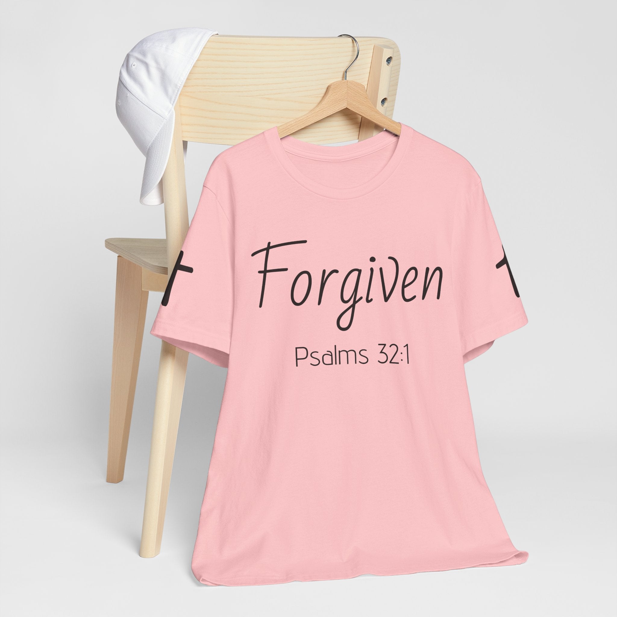 Forgiven Psalms 32:1 Tee | Christian Faith Shirt with Sleeve Cross