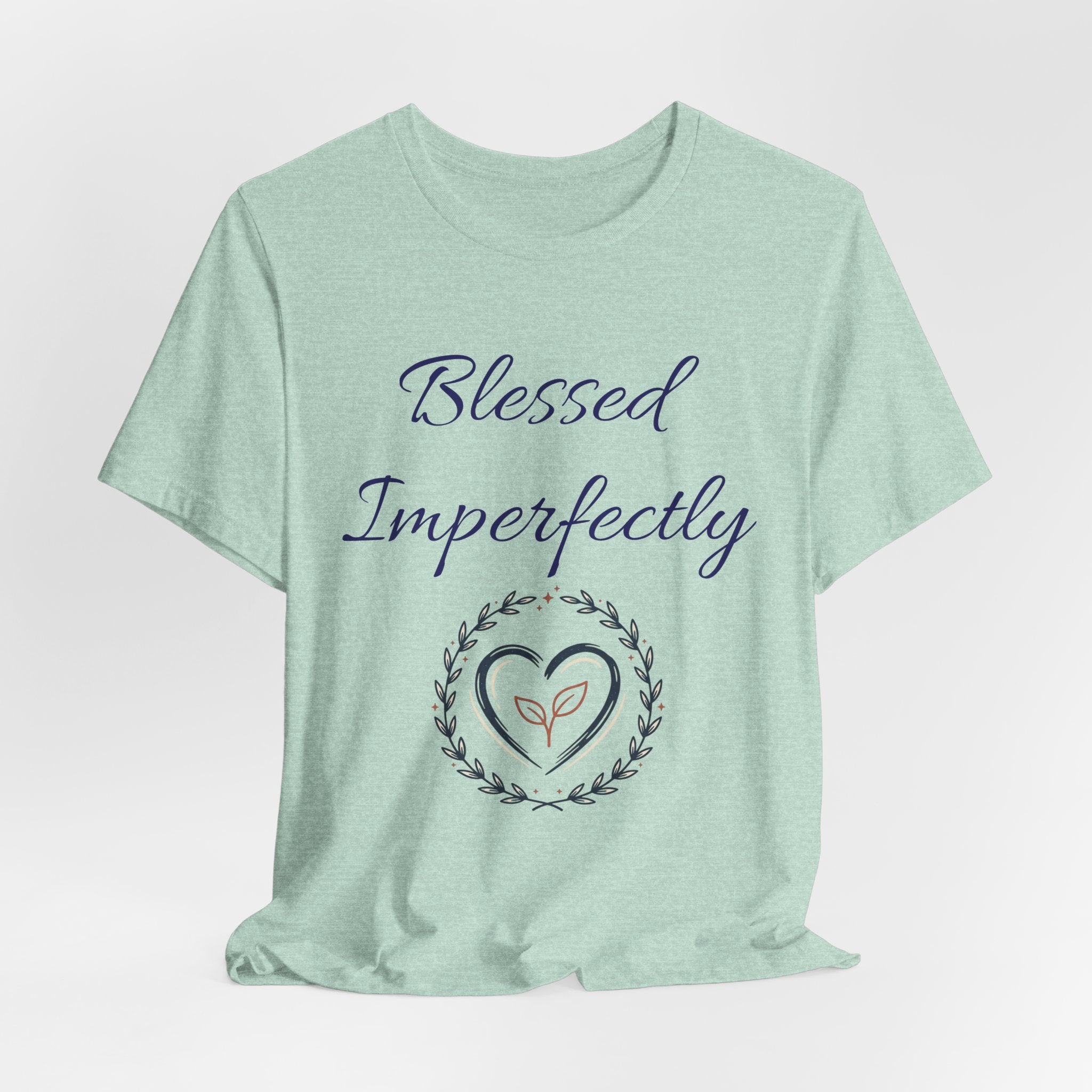 Blessed Imperfectly tee | Inspirational Script Heart Wreath Shirt