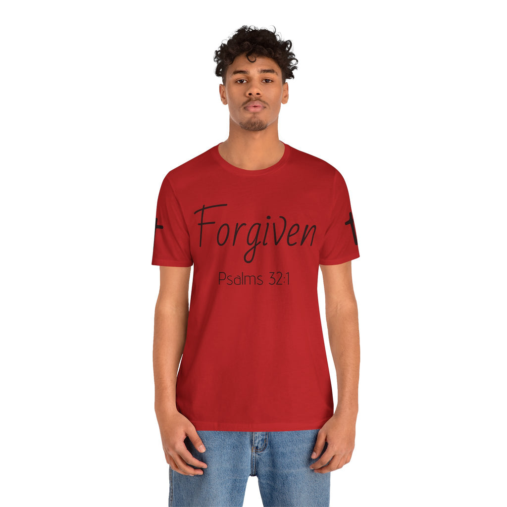 Forgiven Psalms 32:1 Tee | Christian Faith Shirt with Sleeve Cross