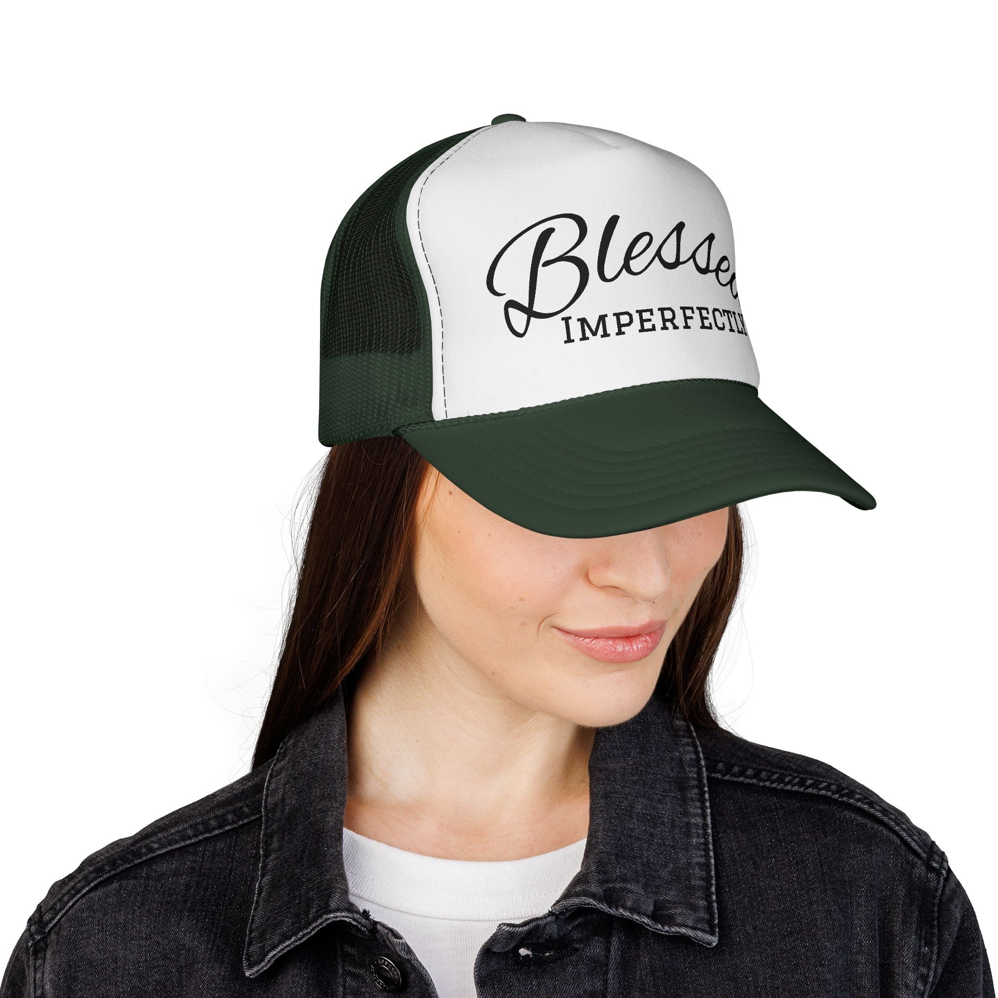 Blessed Imperfectly Trucker Cap | Script Logo Mesh Hat