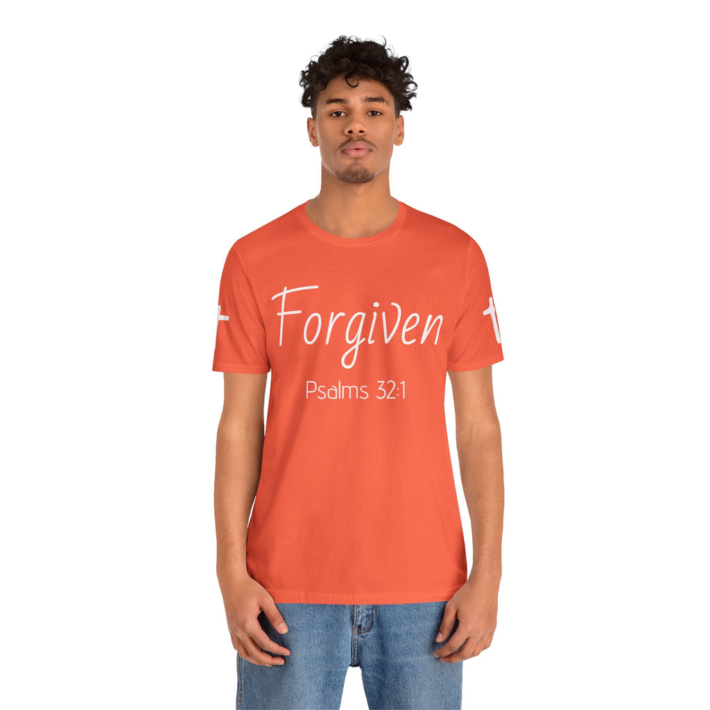 Forgiven Psalms 32:1 Tee | Christian Faith Shirt with Sleeve Cross