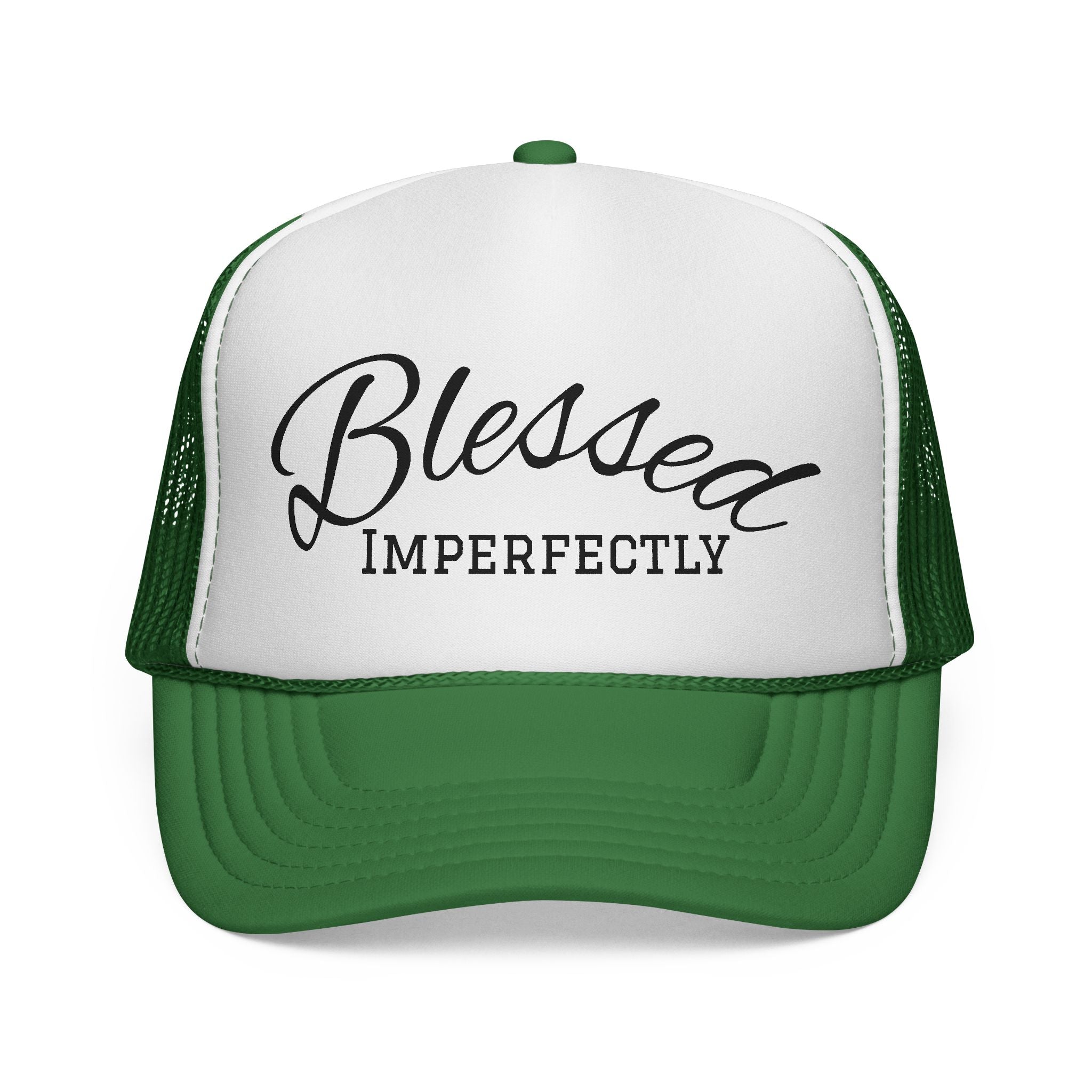 Blessed Imperfectly Trucker Cap | Script Logo Mesh Hat