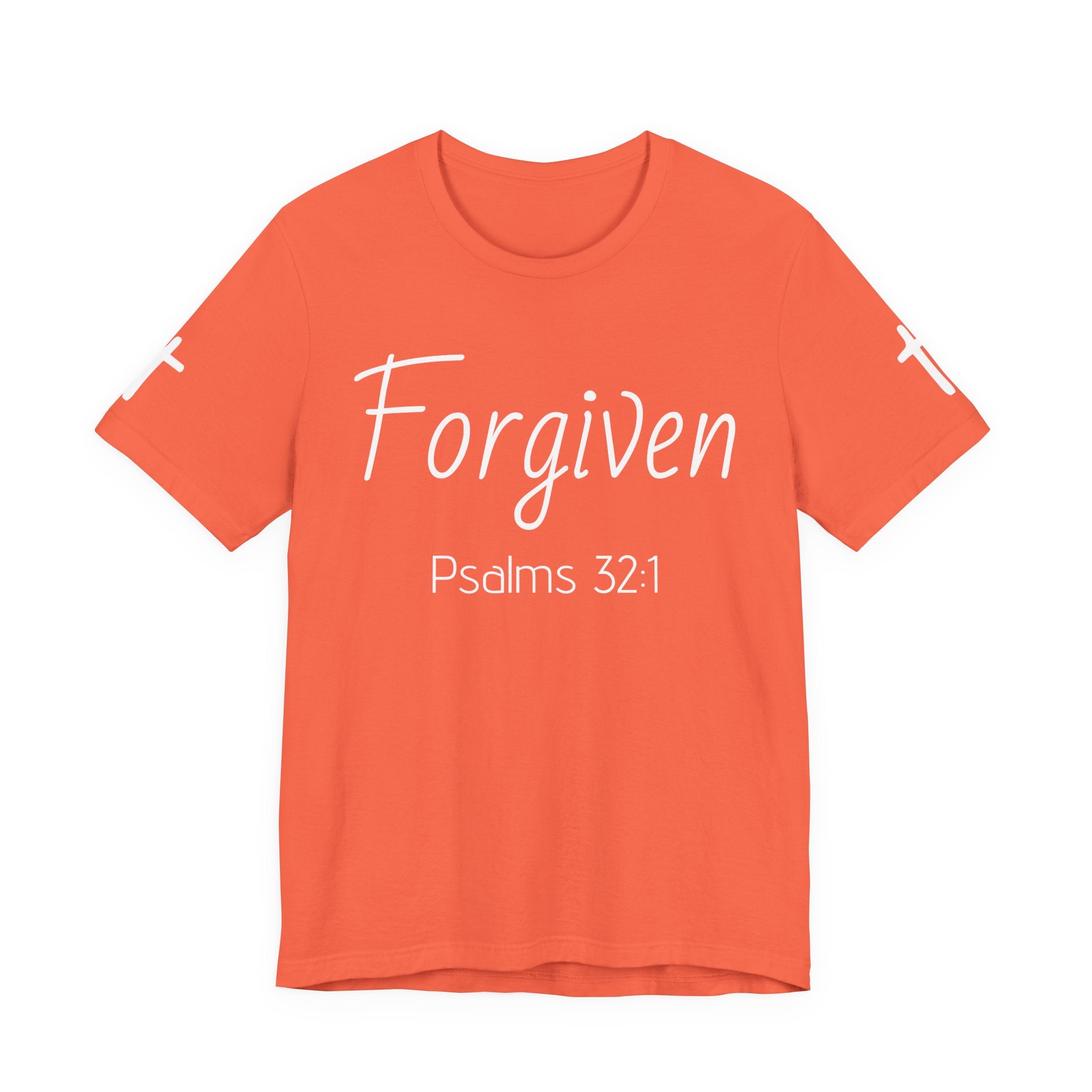 Forgiven Psalms 32:1 Tee | Christian Faith Shirt with Sleeve Cross