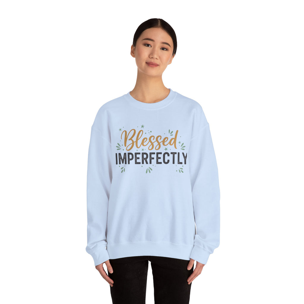 Blessed Imperfectly Sweatshirt | Inspirational Christian Typography, Floral Accents