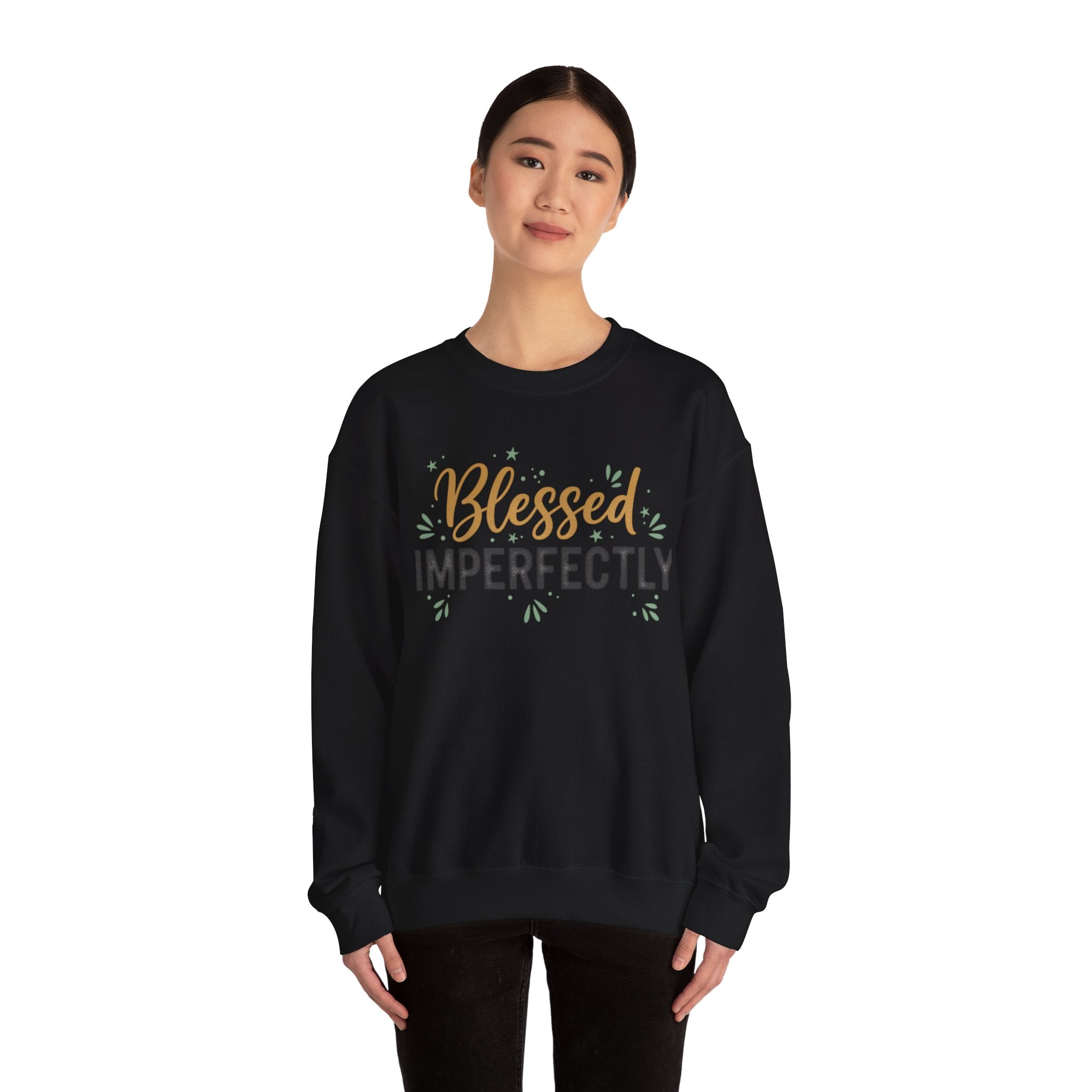 Blessed Imperfectly Sweatshirt | Inspirational Christian Typography, Floral Accents