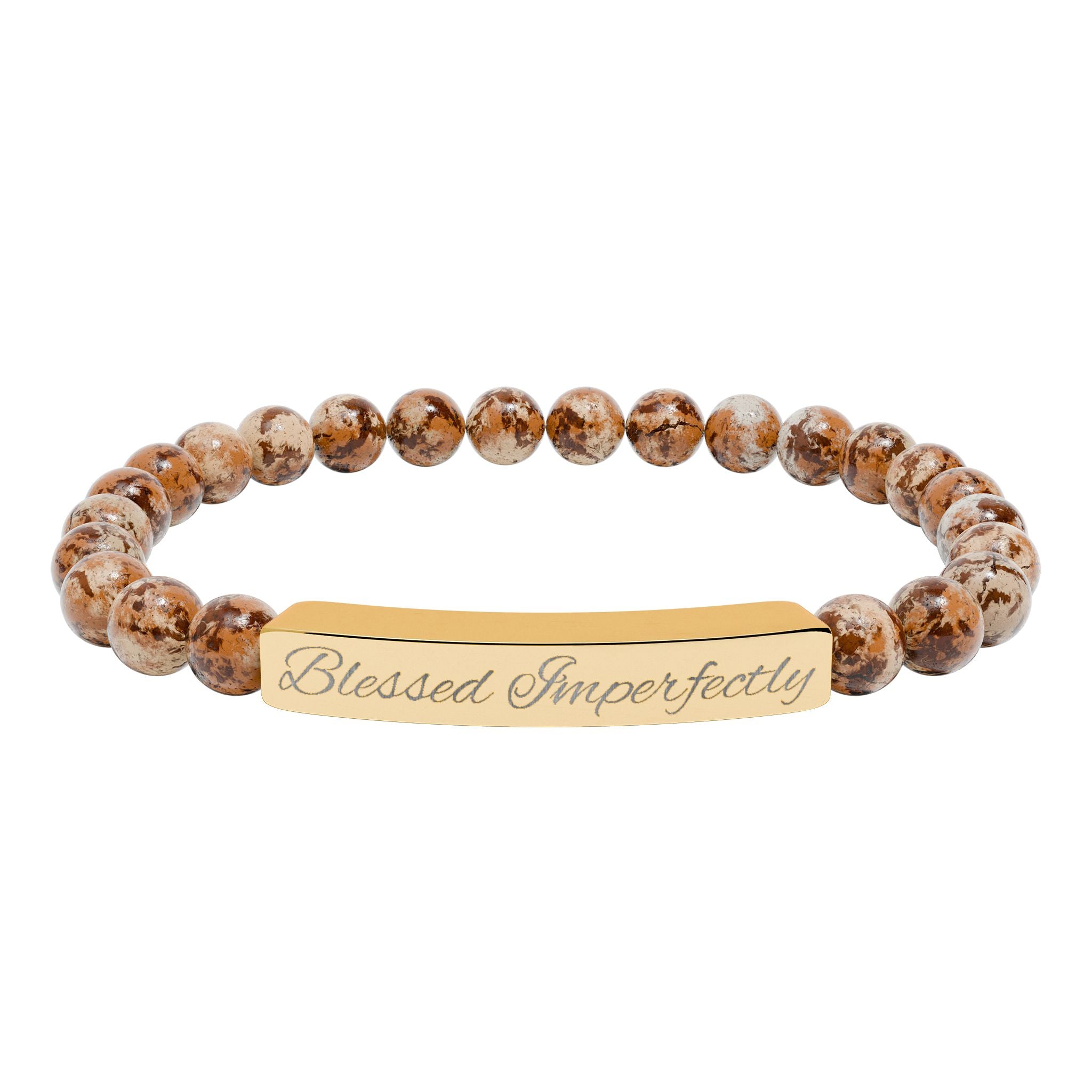 Engraved Natural Stone Stretch Bracelet | Personalized Bar Stone Bracelet