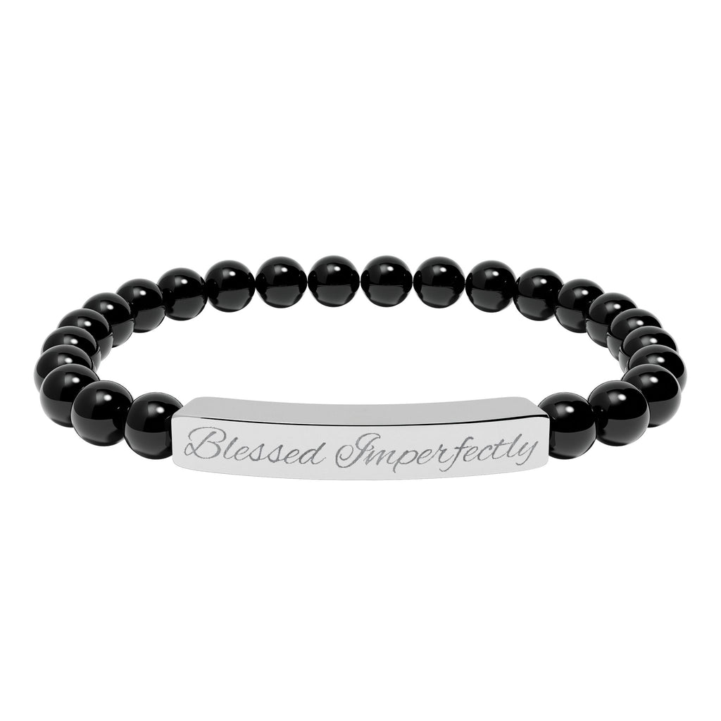 Engraved Natural Stone Stretch Bracelet | Personalized Bar Stone Bracelet