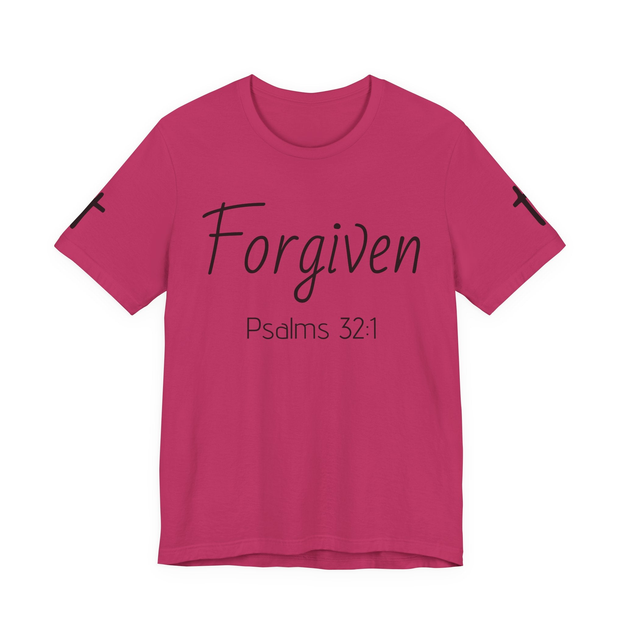Forgiven Psalms 32:1 Tee | Christian Faith Shirt with Sleeve Cross