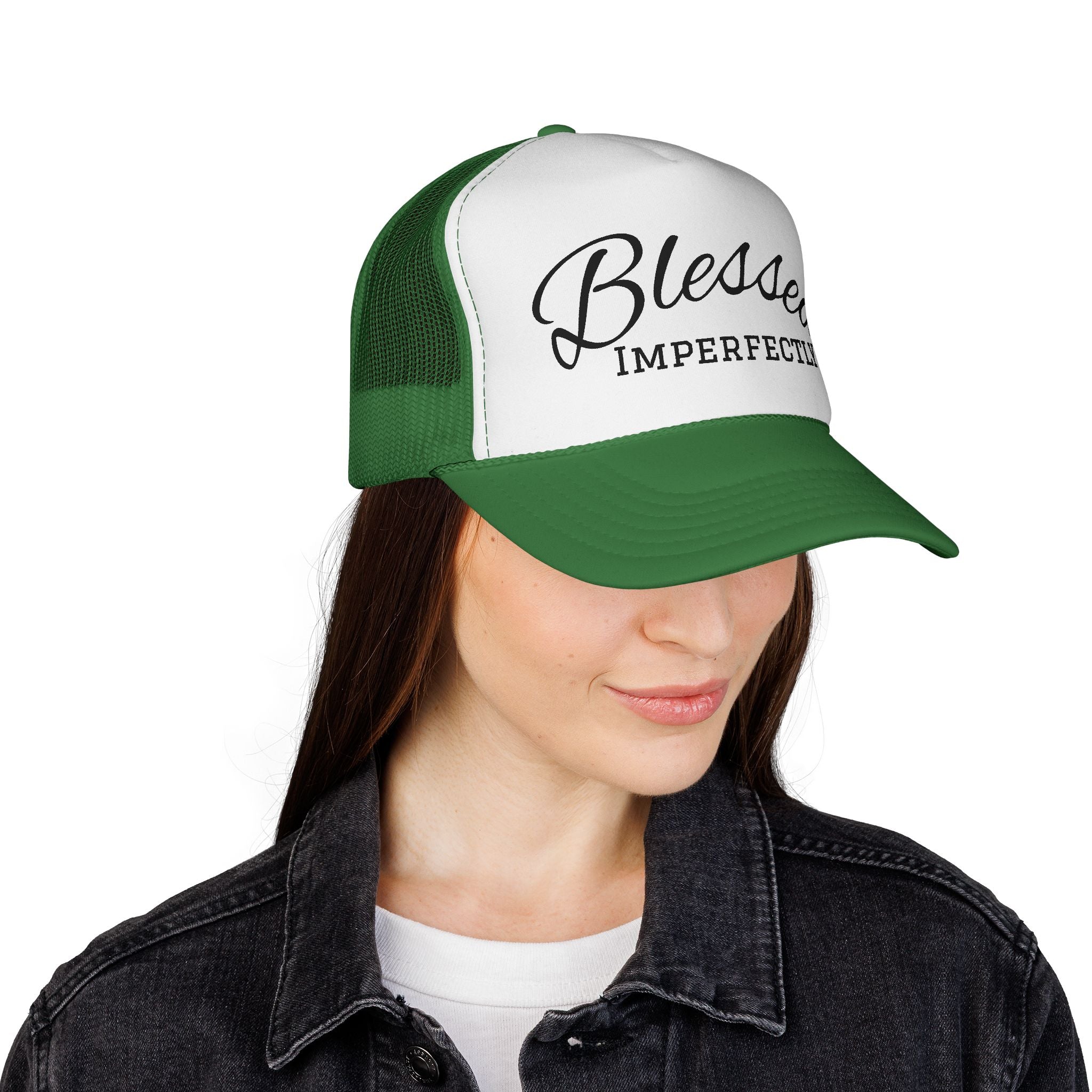 Blessed Imperfectly Trucker Cap | Script Logo Mesh Hat
