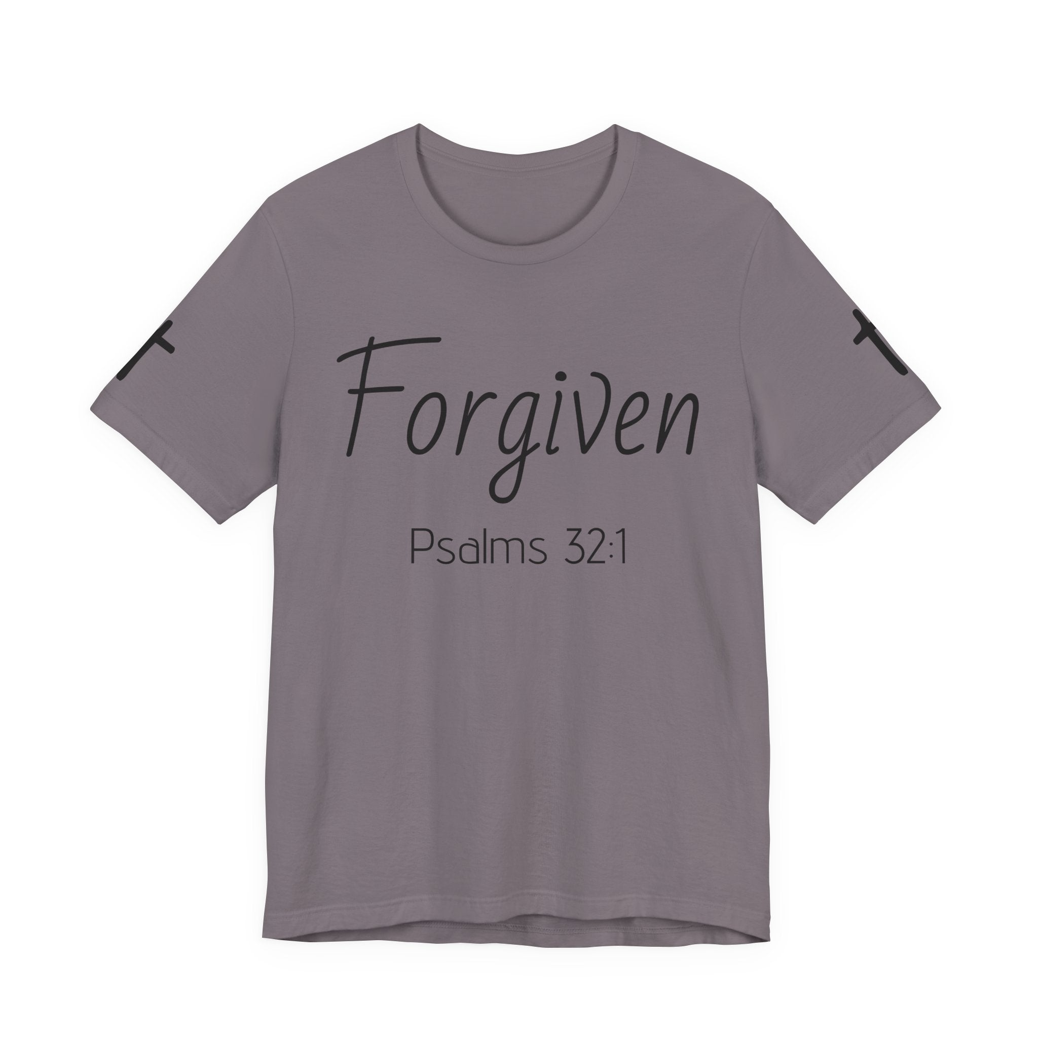 Forgiven Psalms 32:1 Tee | Christian Faith Shirt with Sleeve Cross