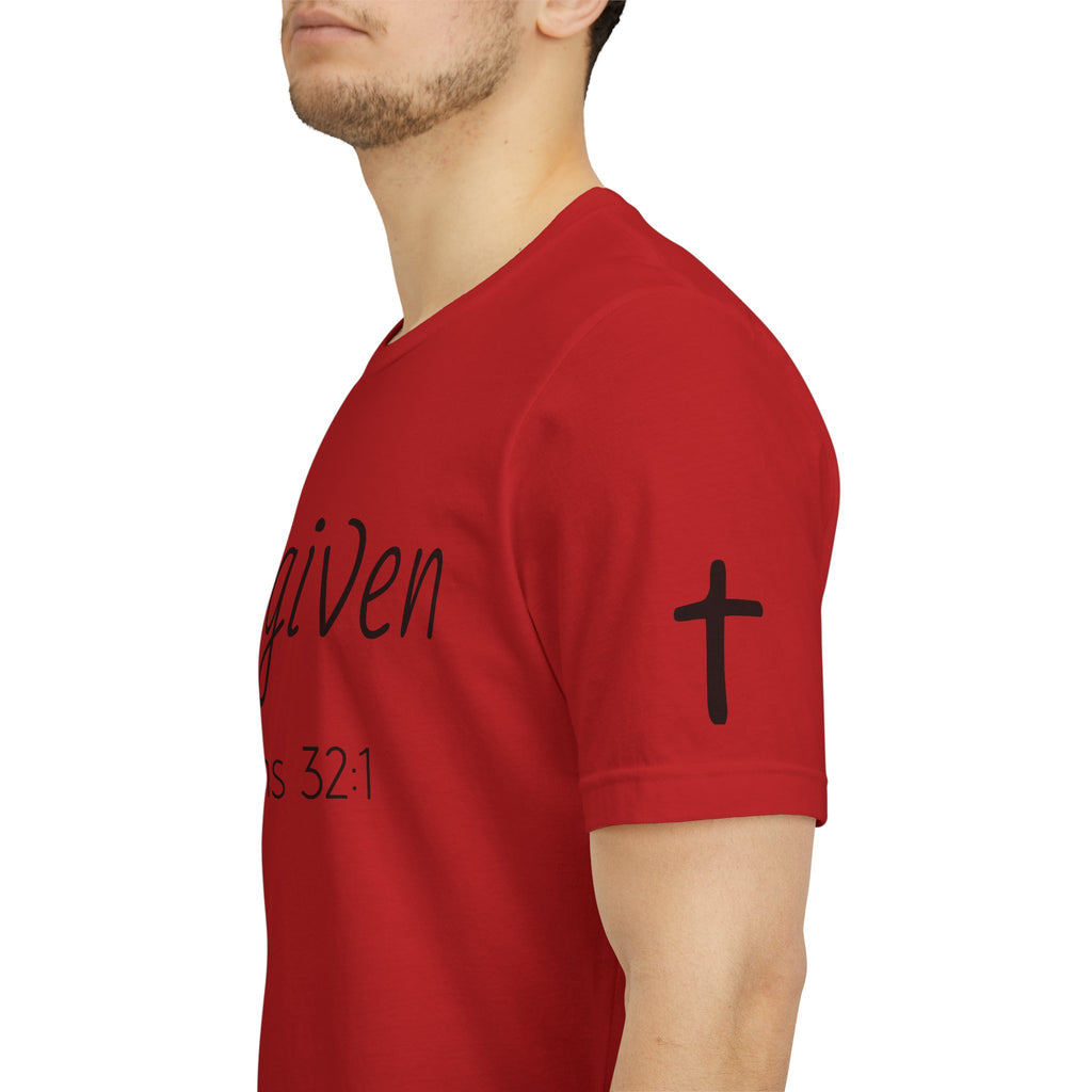 Forgiven Psalms 32:1 Tee | Christian Faith Shirt with Sleeve Cross
