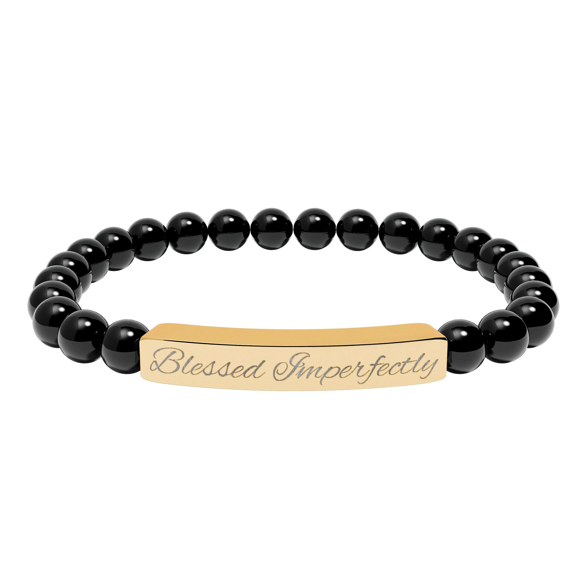 Engraved Natural Stone Stretch Bracelet | Personalized Bar Stone Bracelet