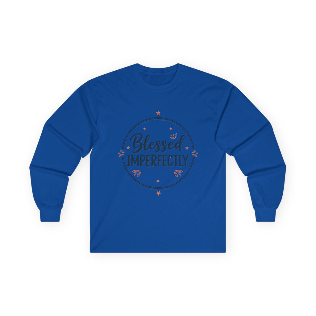 Blessed Imperfectly Long Sleeve Tee | Faith Typography, Minimal Circle Design