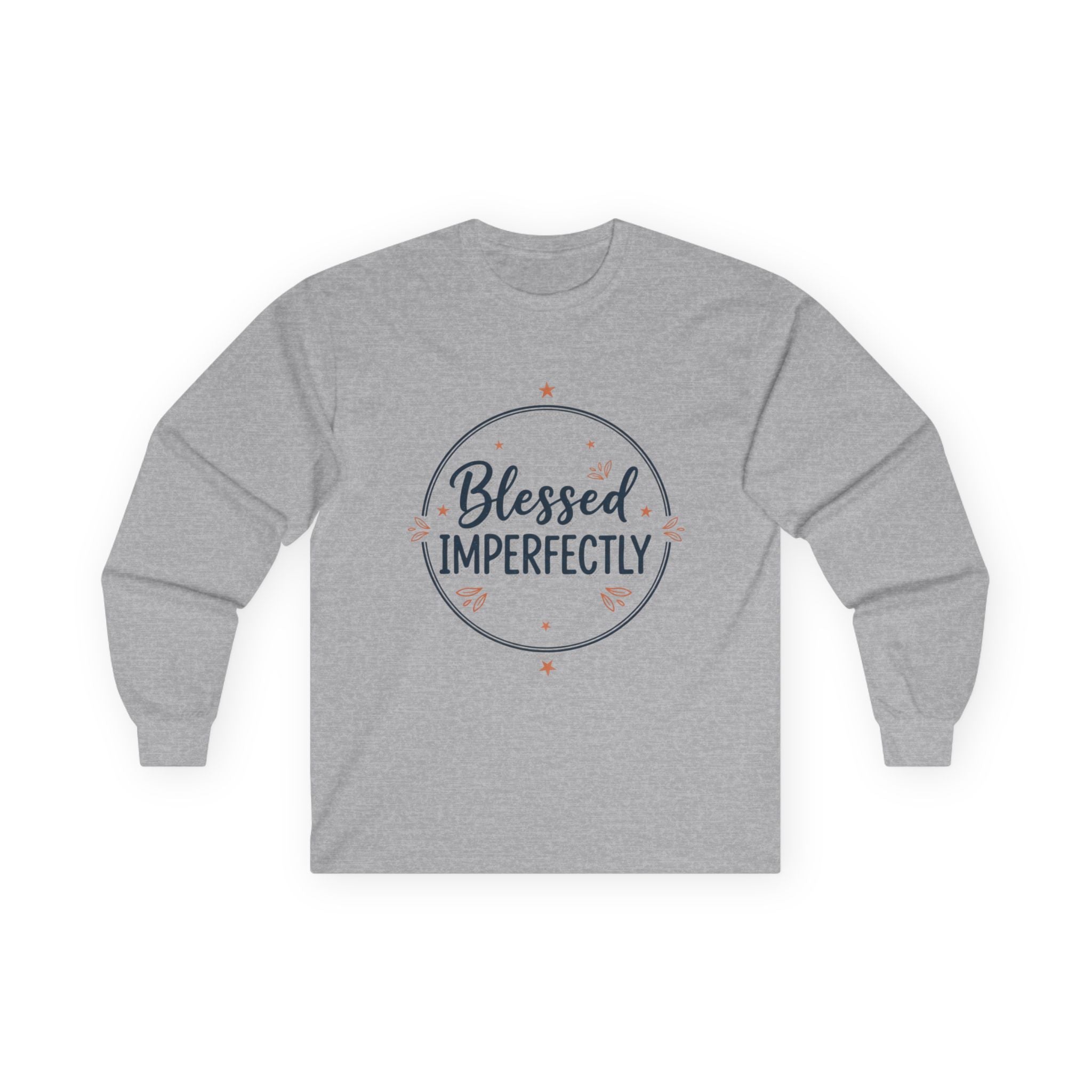 Blessed Imperfectly Long Sleeve Tee | Faith Typography, Minimal Circle Design