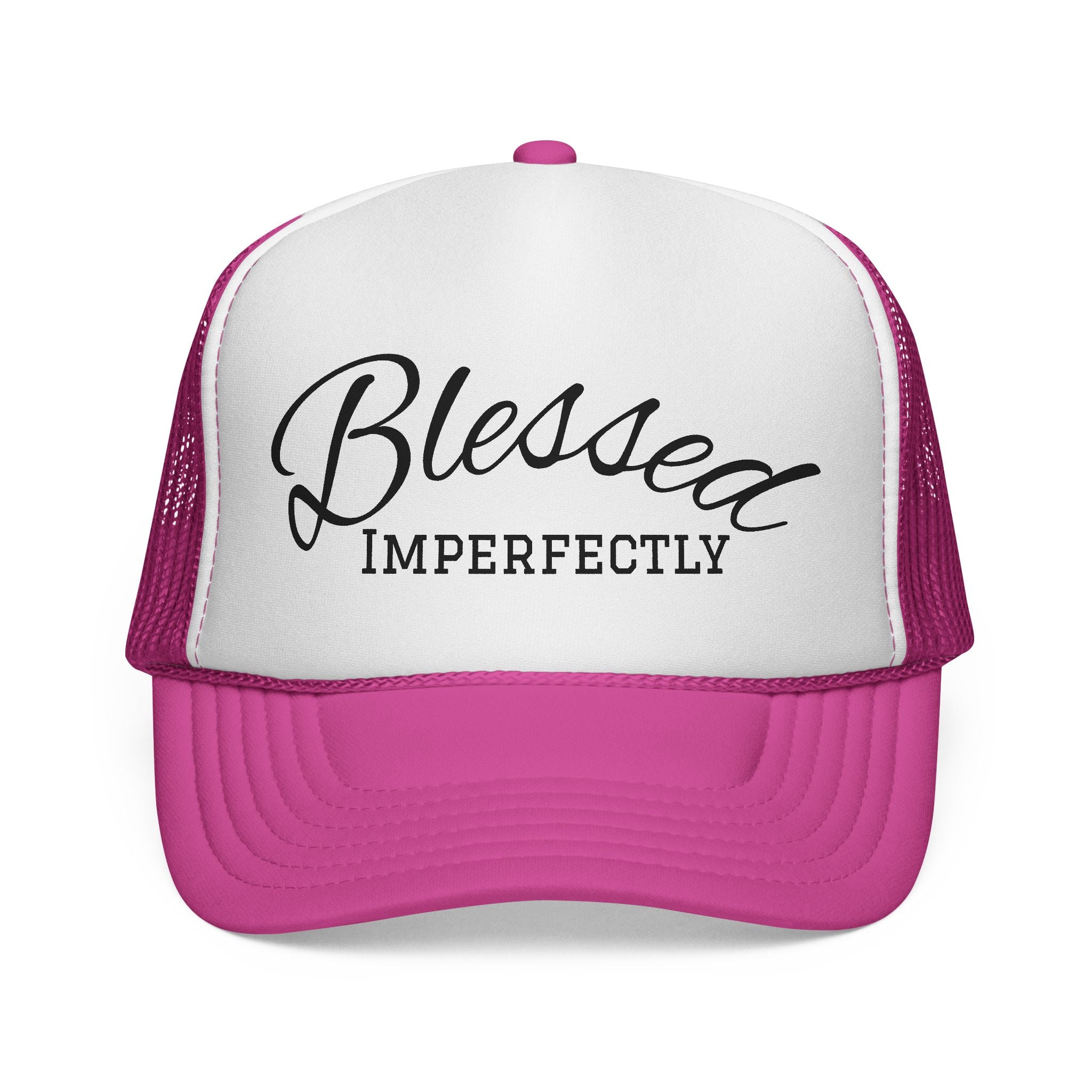 Blessed Imperfectly Trucker Cap | Script Logo Mesh Hat