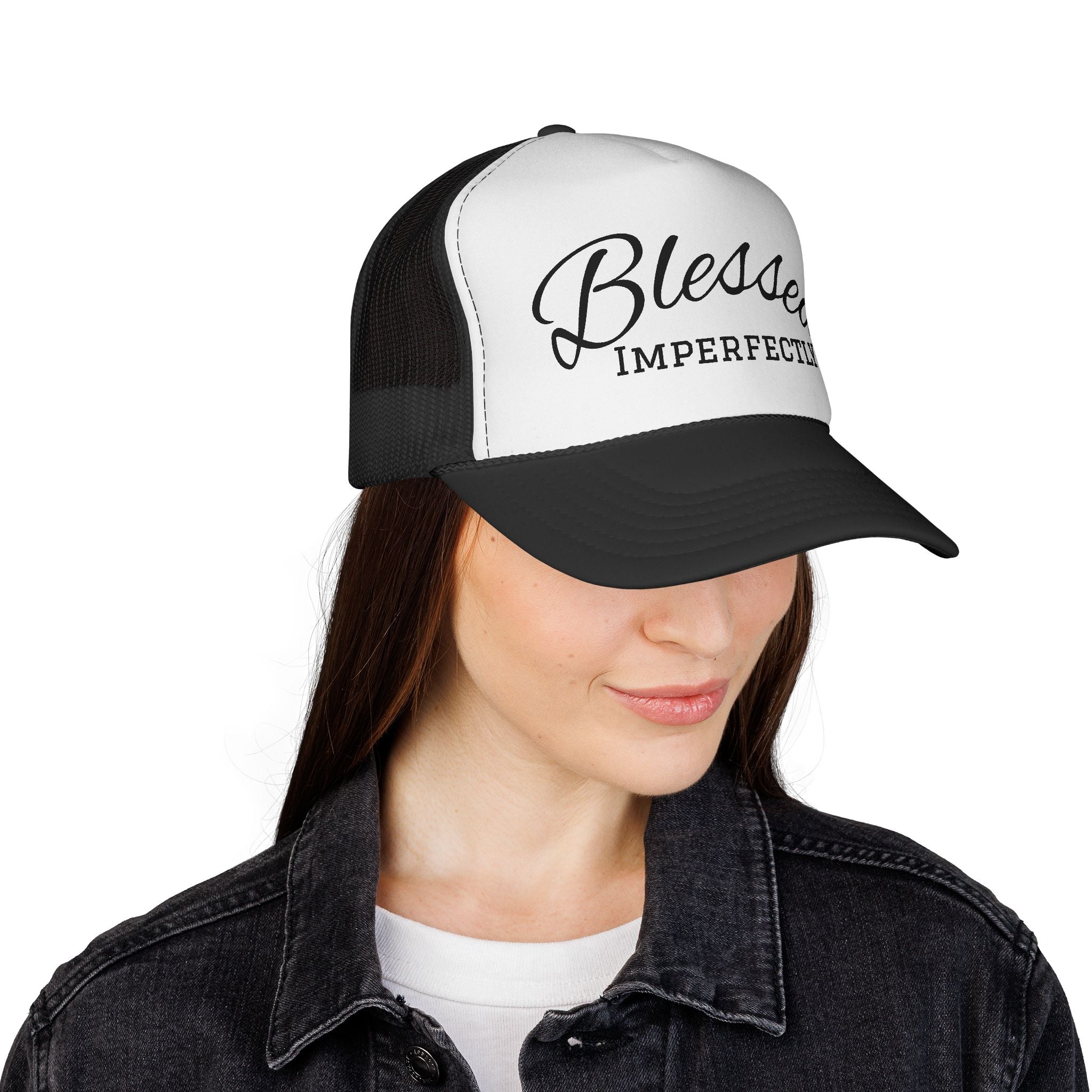 Blessed Imperfectly Trucker Cap | Script Logo Mesh Hat