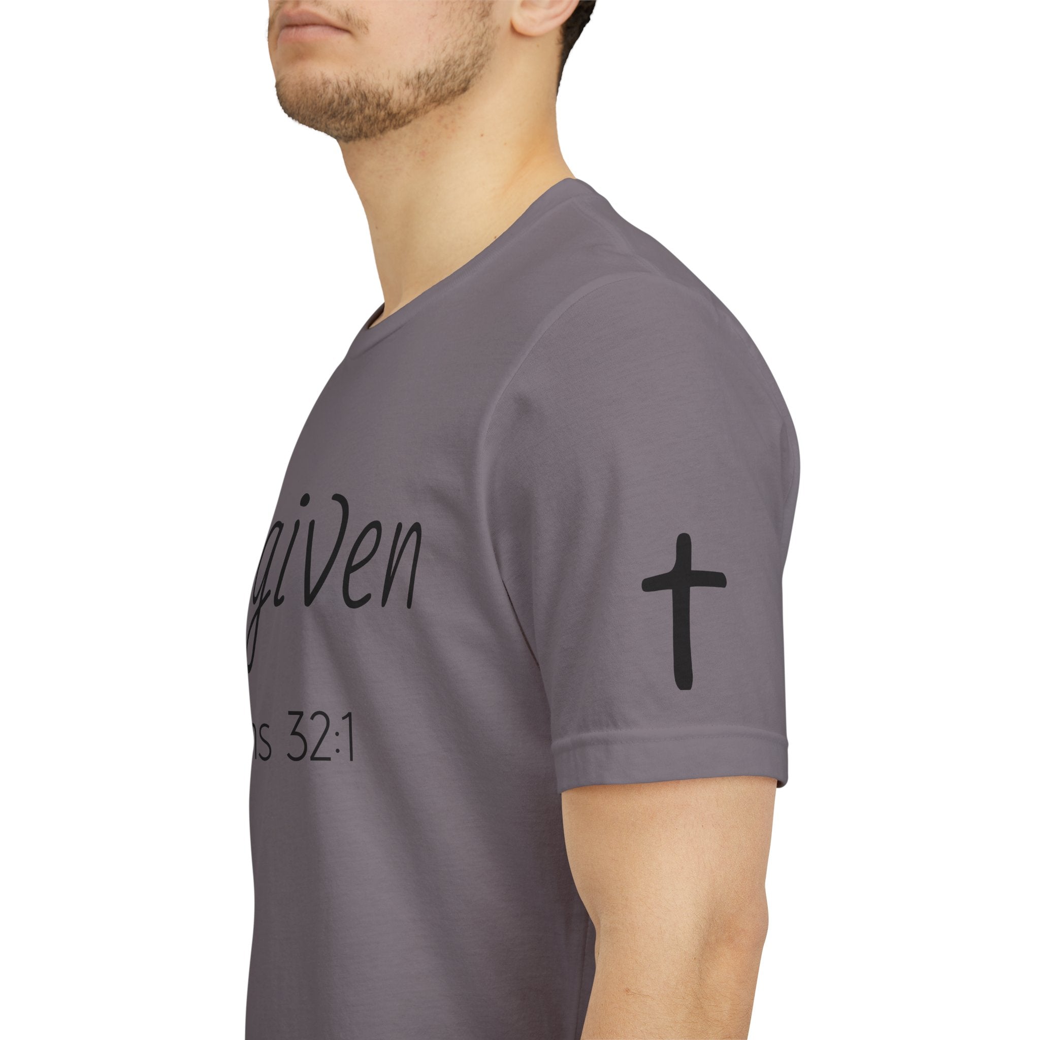 Forgiven Psalms 32:1 Tee | Christian Faith Shirt with Sleeve Cross