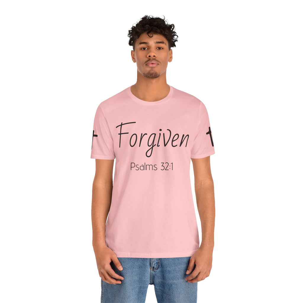 Forgiven Psalms 32:1 Tee | Christian Faith Shirt with Sleeve Cross