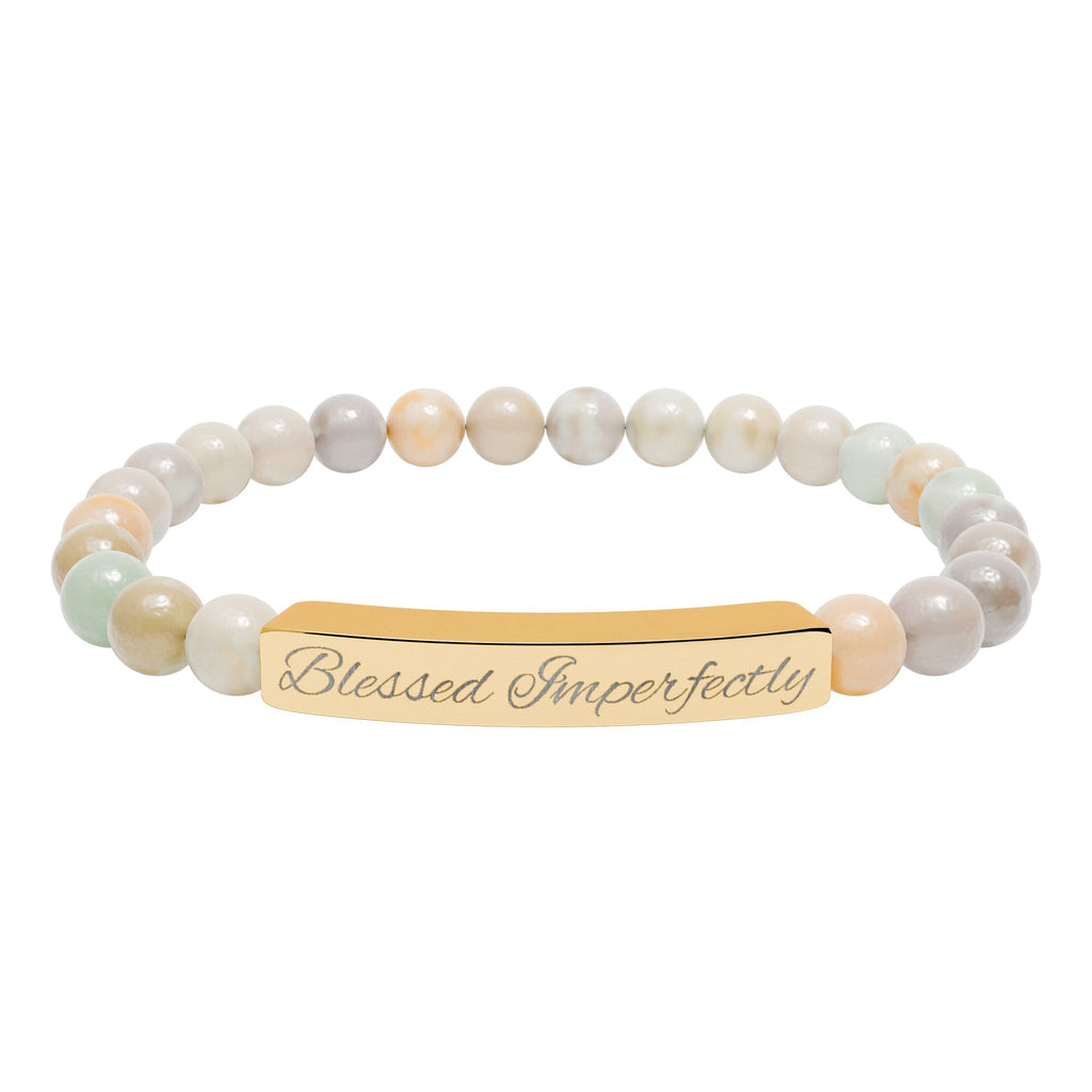 Engraved Natural Stone Stretch Bracelet | Personalized Bar Stone Bracelet