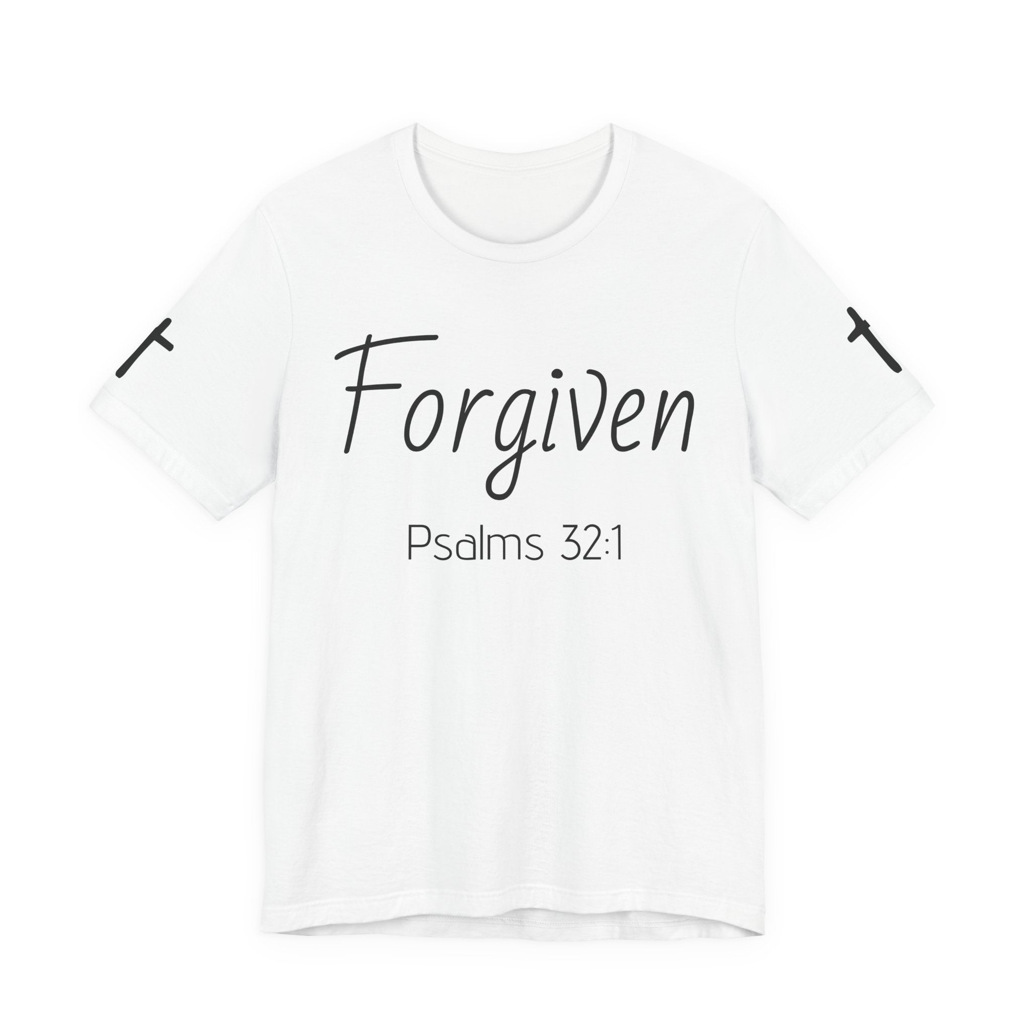 Forgiven Psalms 32:1 Tee | Christian Faith Shirt with Sleeve Cross