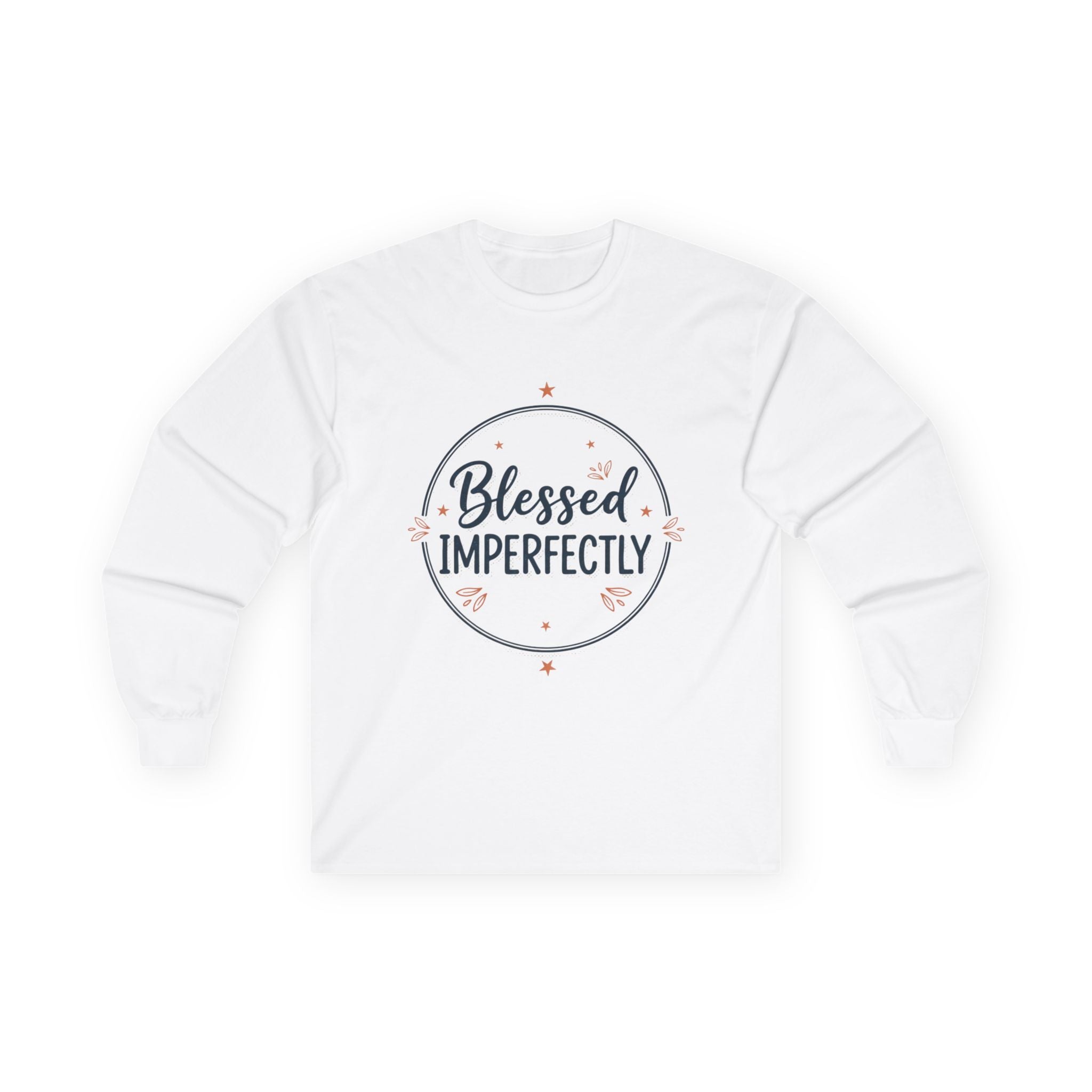 Blessed Imperfectly Long Sleeve Tee | Faith Typography, Minimal Circle Design