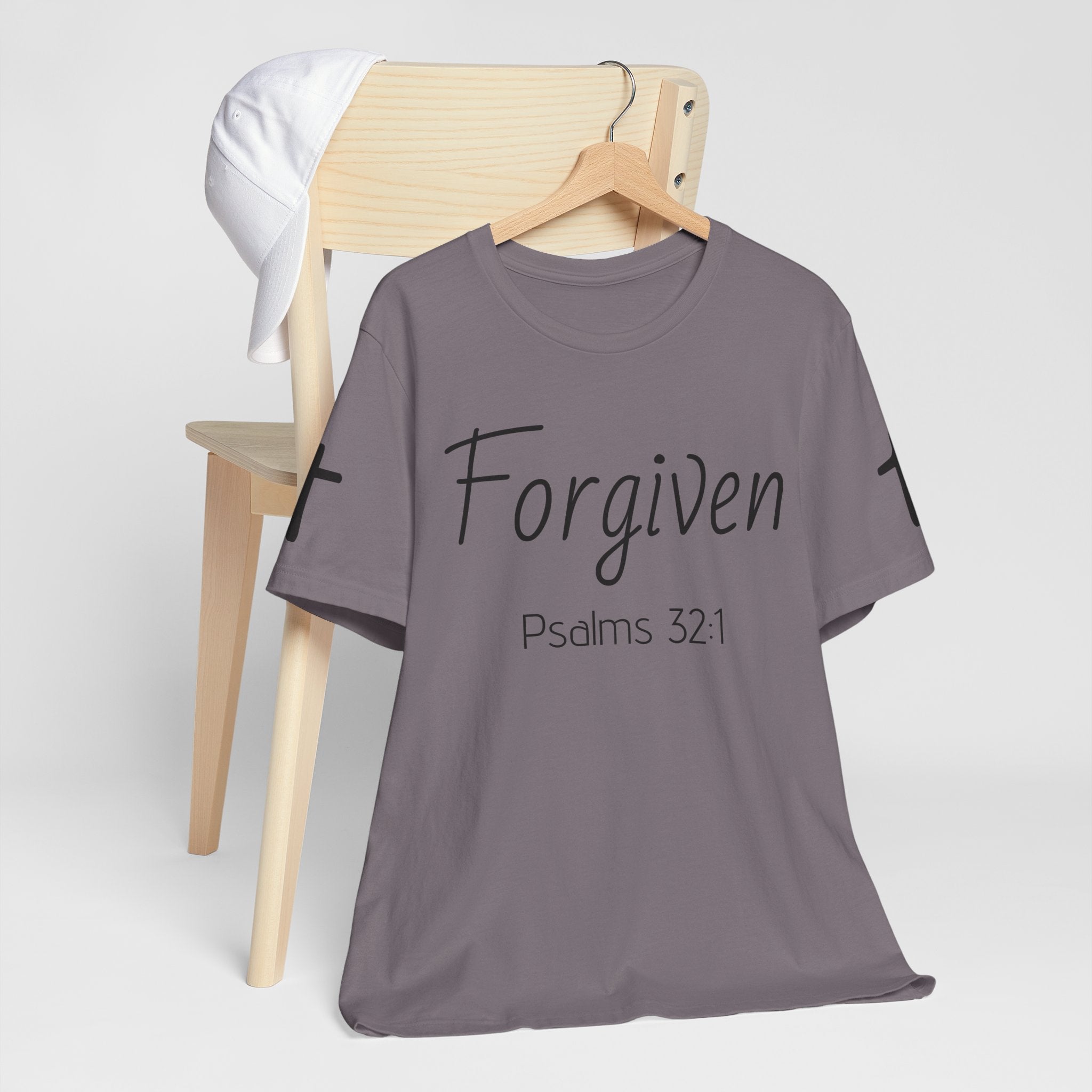 Forgiven Psalms 32:1 Tee | Christian Faith Shirt with Sleeve Cross