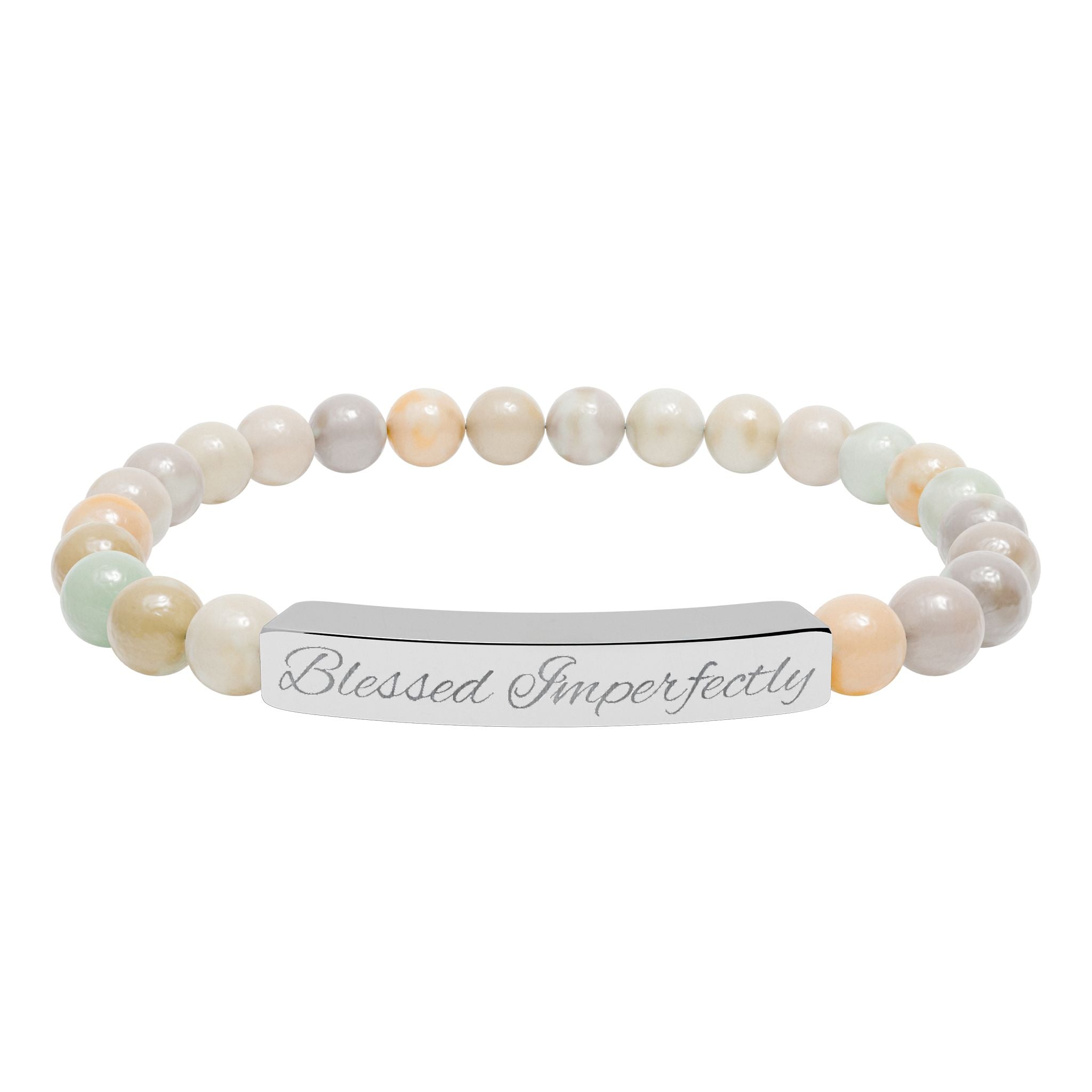 Engraved Natural Stone Stretch Bracelet | Personalized Bar Stone Bracelet