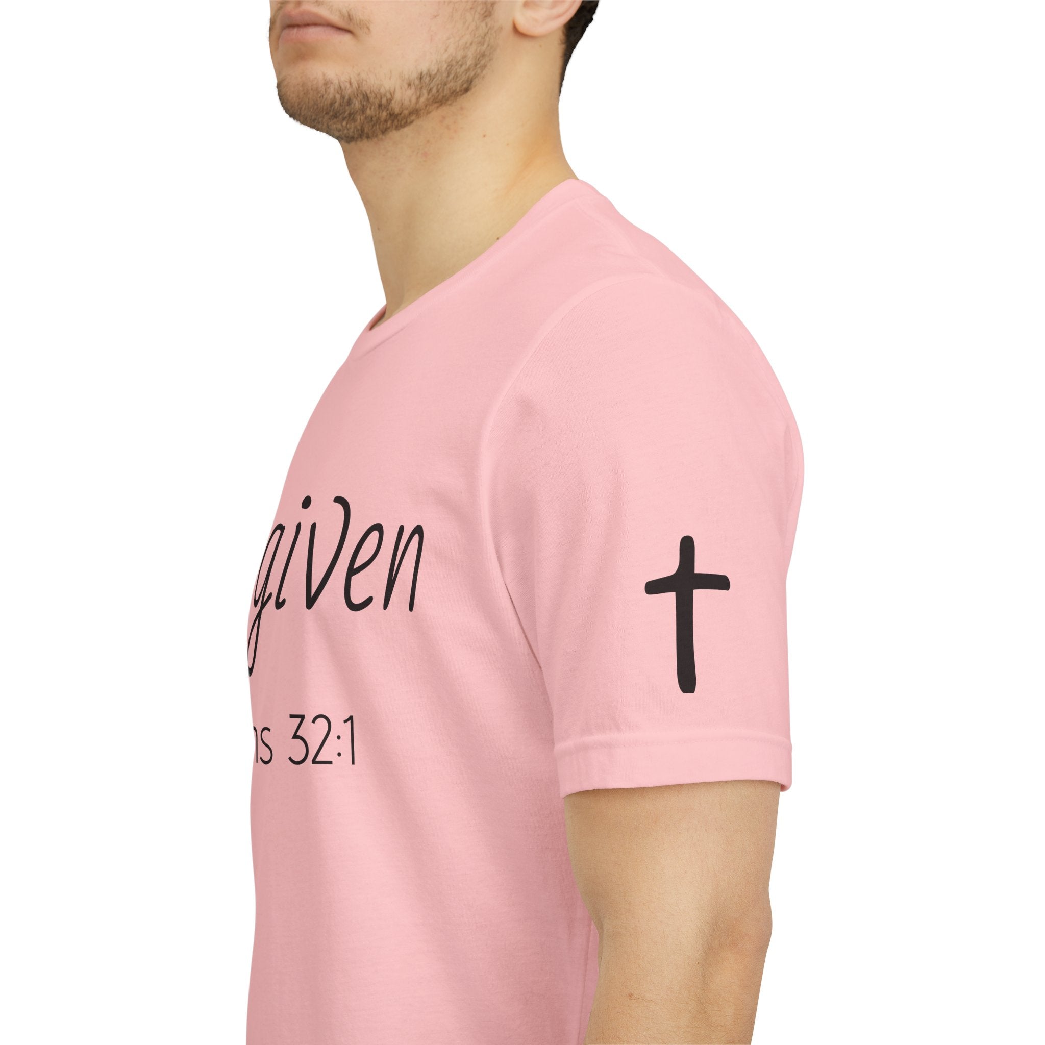 Forgiven Psalms 32:1 Tee | Christian Faith Shirt with Sleeve Cross