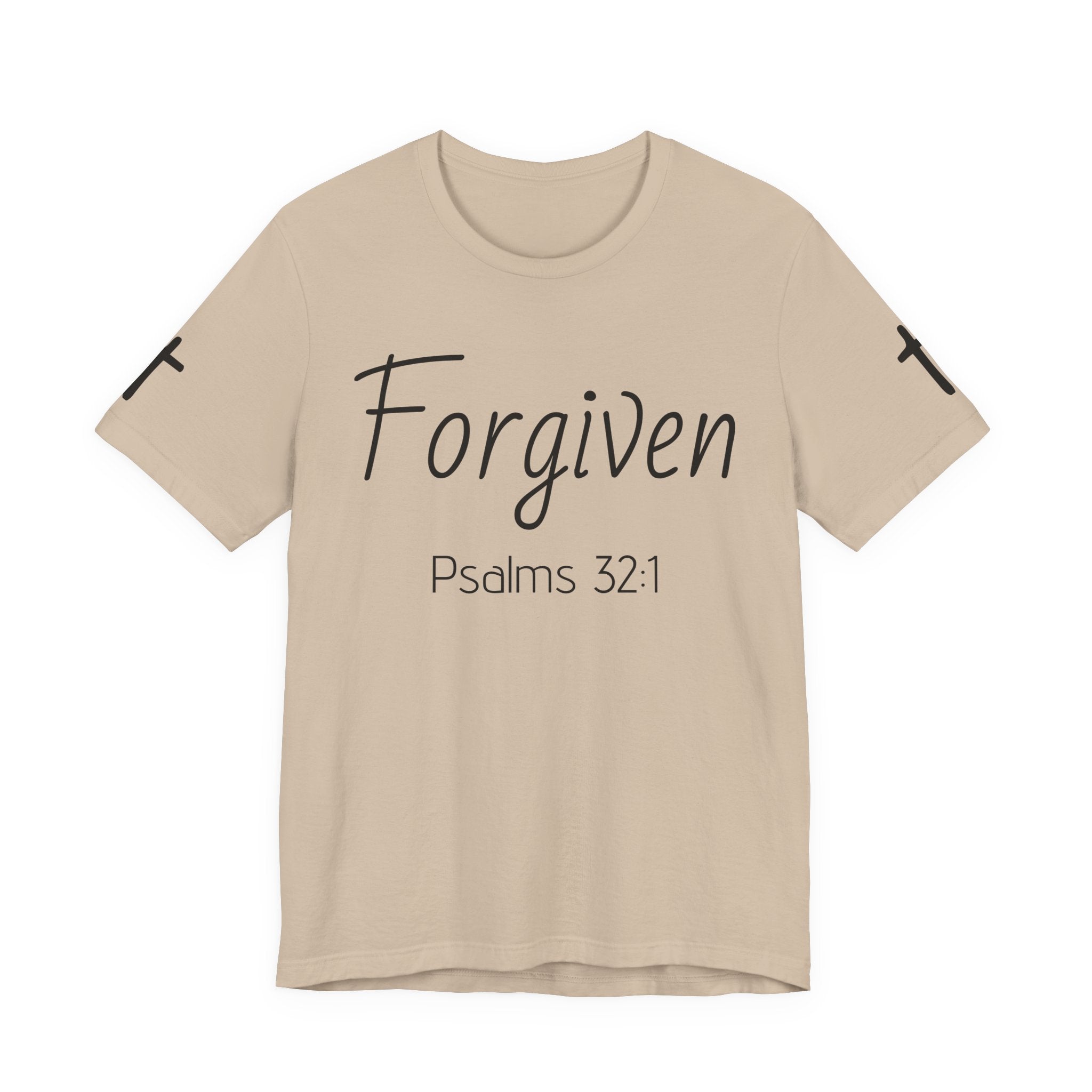 Forgiven Psalms 32:1 Tee | Christian Faith Shirt with Sleeve Cross