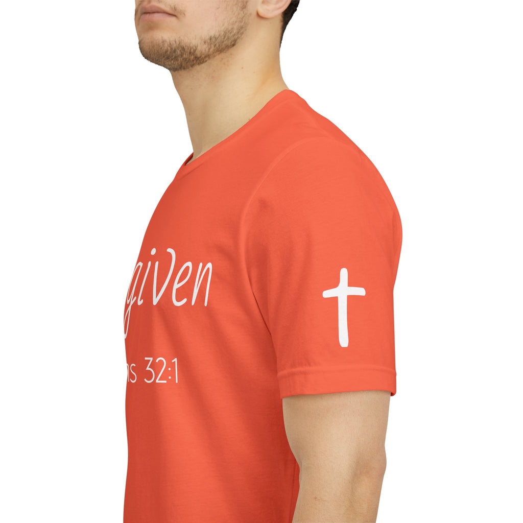 Forgiven Psalms 32:1 Tee | Christian Faith Shirt with Sleeve Cross