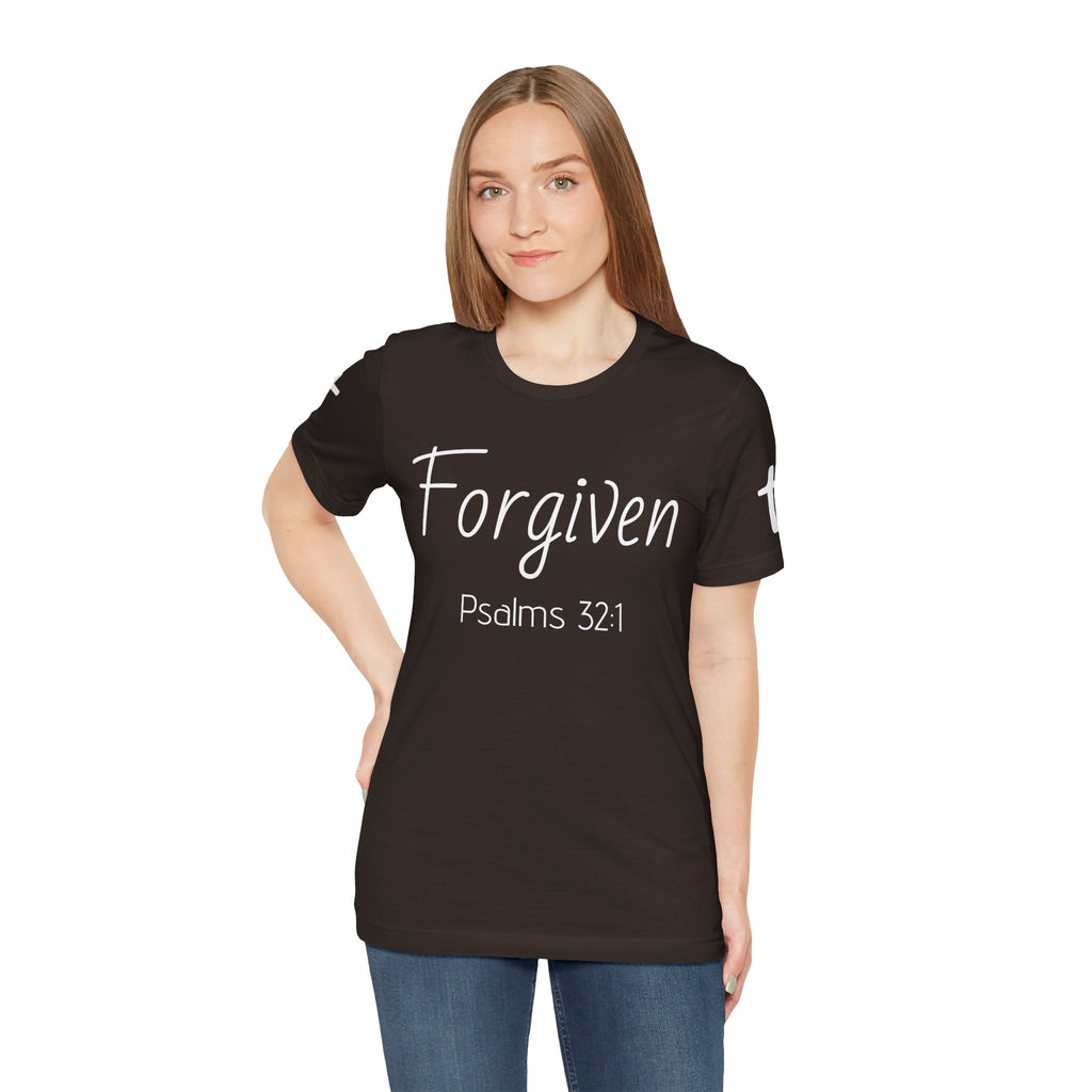 Forgiven Psalms 32:1 Tee | Christian Faith Shirt with Sleeve Cross