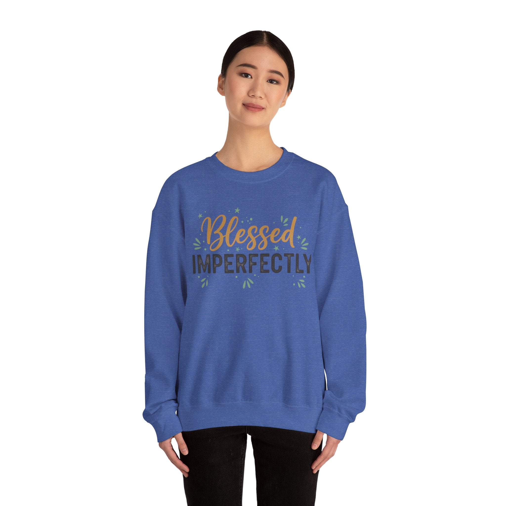 Blessed Imperfectly Sweatshirt | Inspirational Christian Typography, Floral Accents