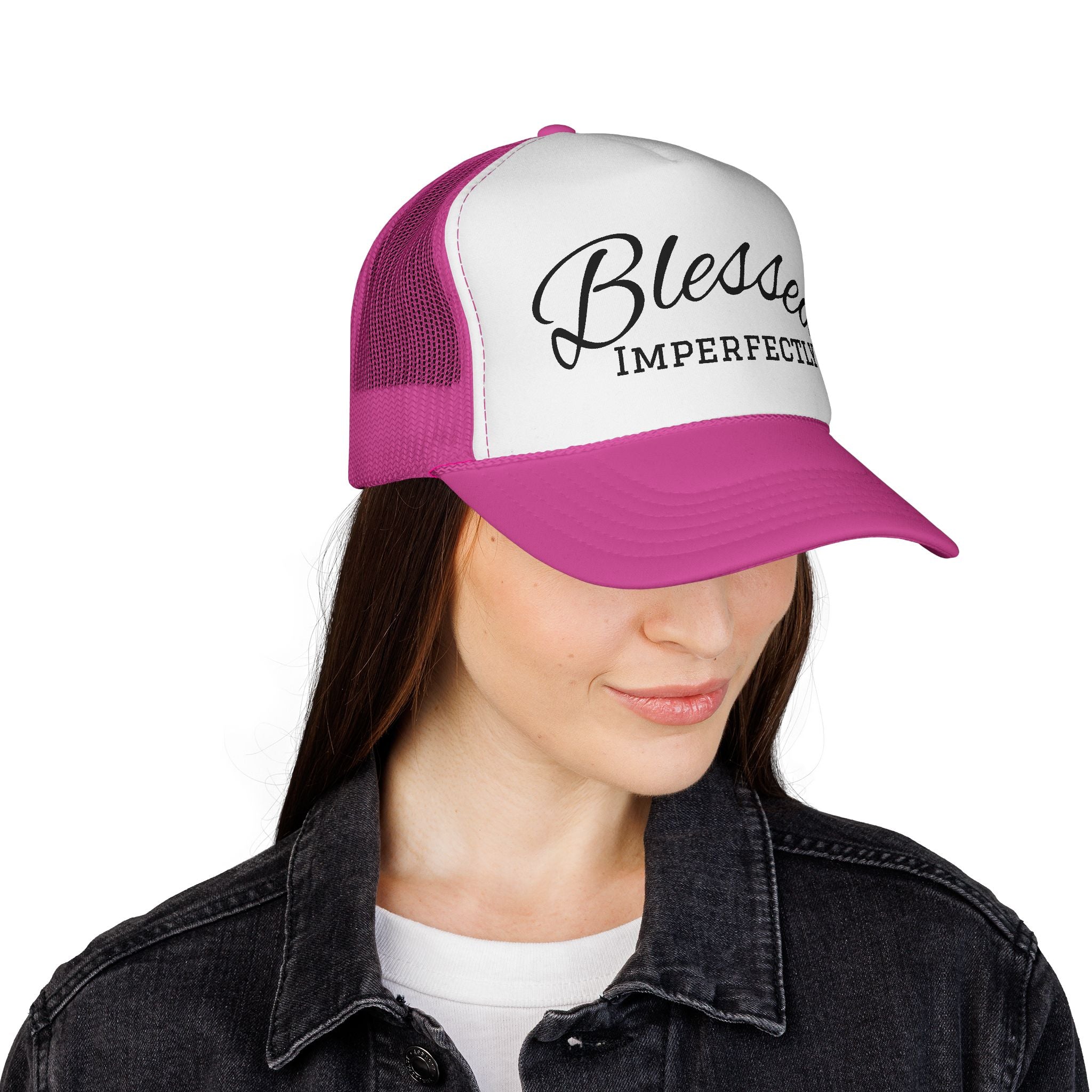 Blessed Imperfectly Trucker Cap | Script Logo Mesh Hat