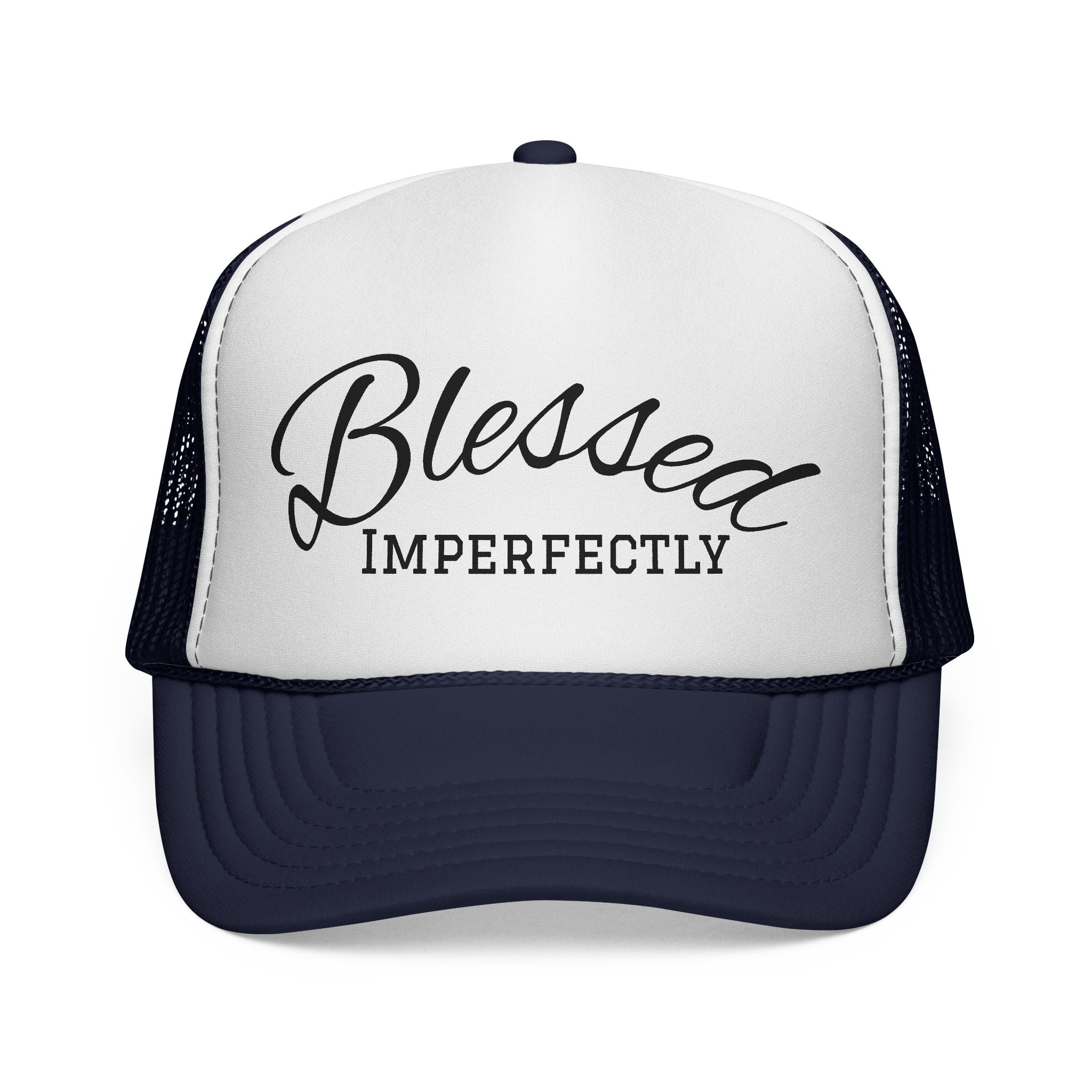 Blessed Imperfectly Trucker Cap | Script Logo Mesh Hat