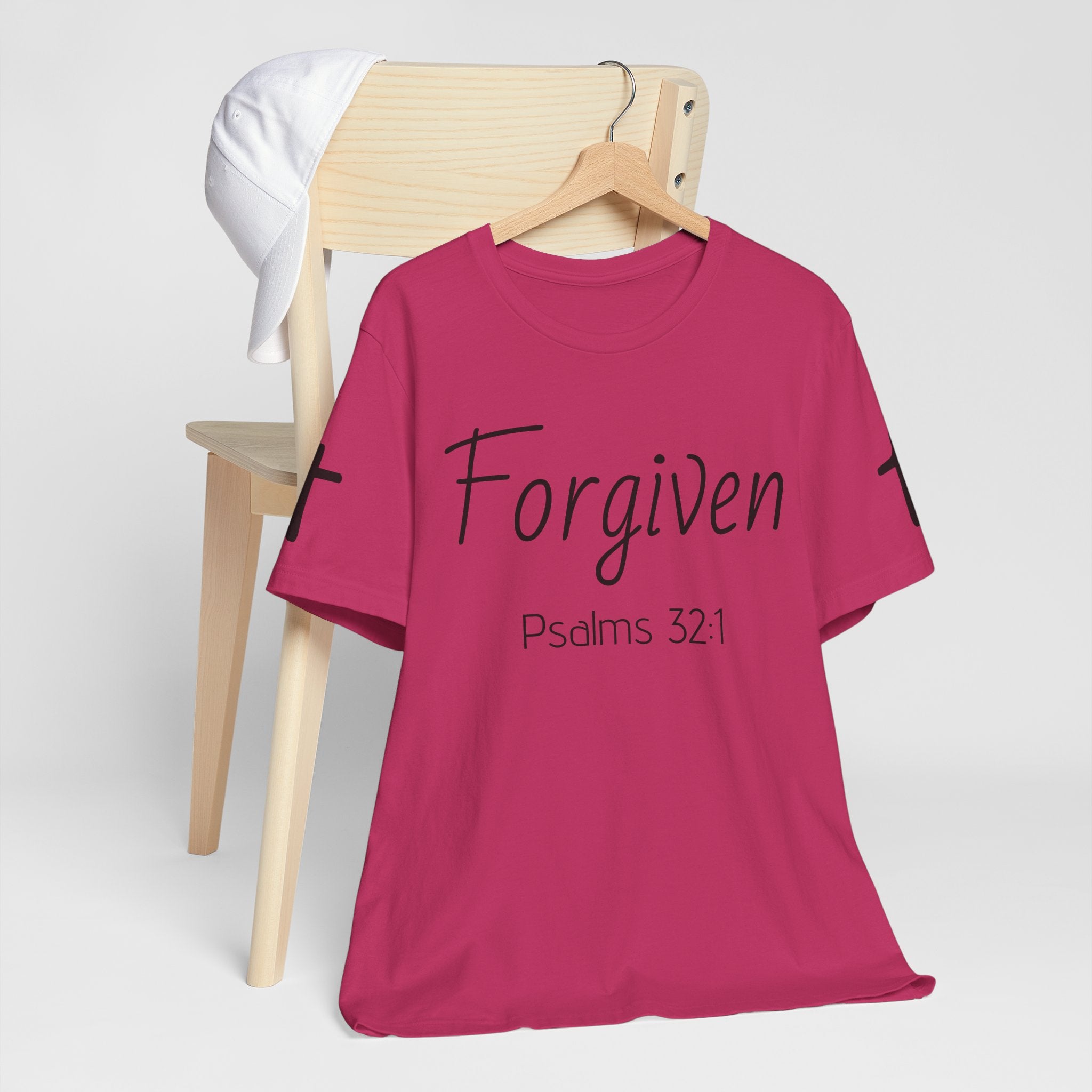 Forgiven Psalms 32:1 Tee | Christian Faith Shirt with Sleeve Cross