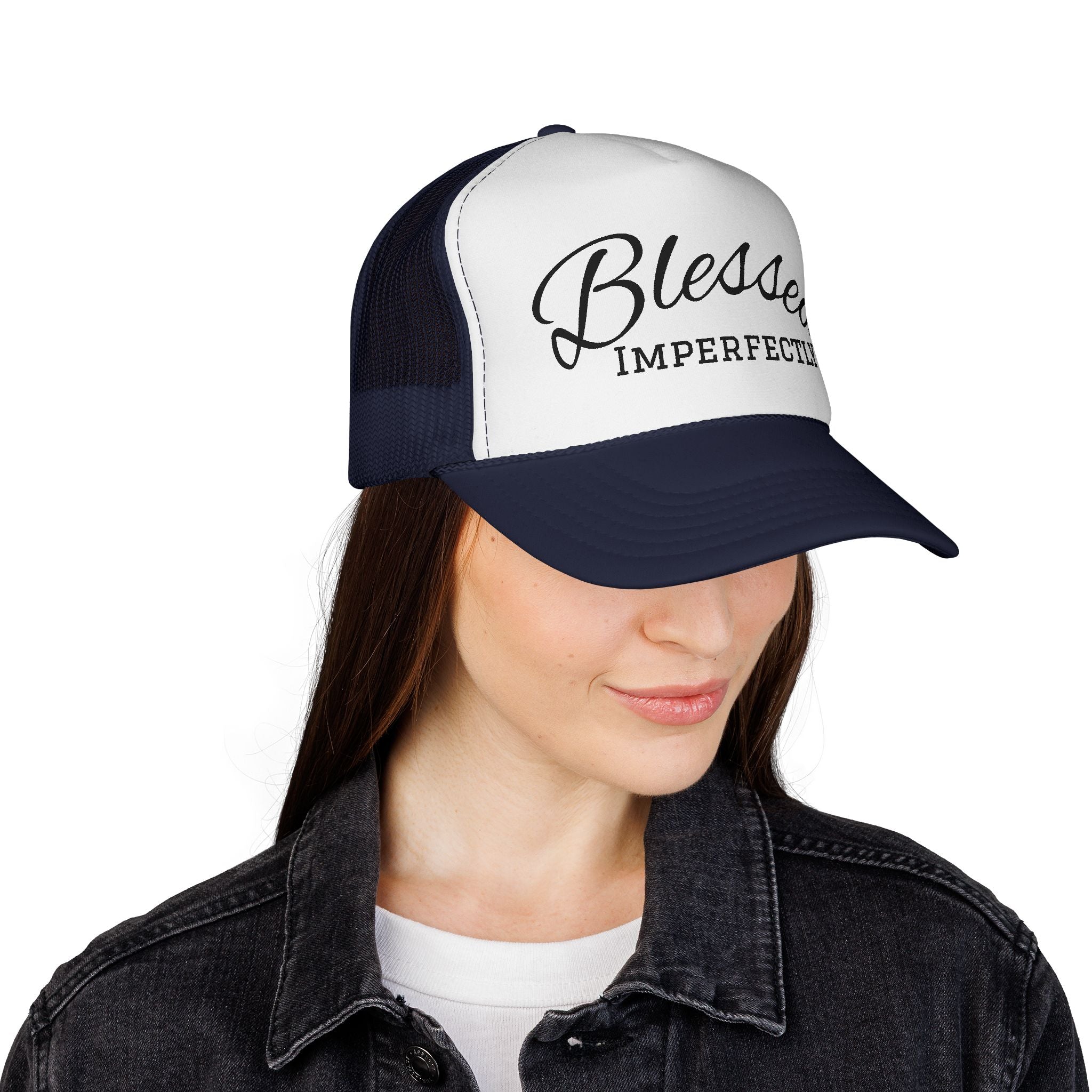 Blessed Imperfectly Trucker Cap | Script Logo Mesh Hat