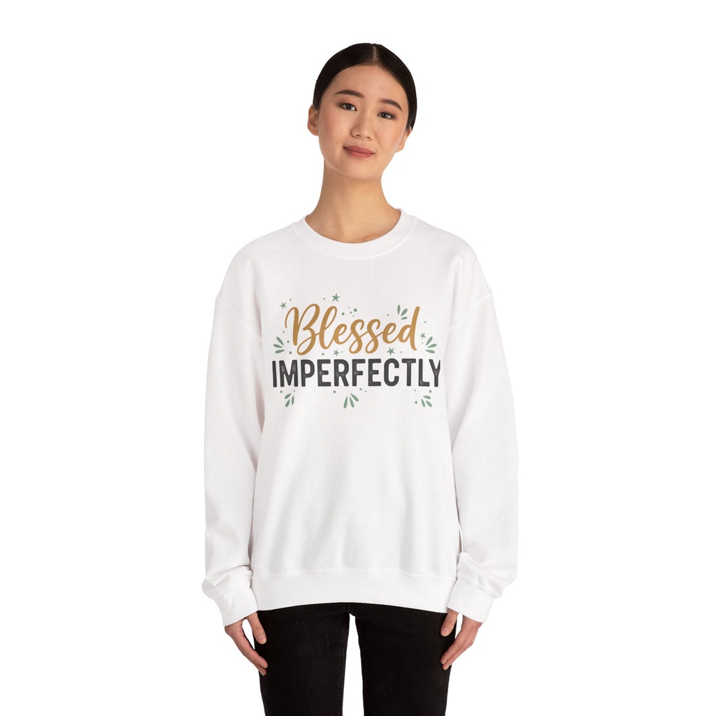 Blessed Imperfectly Sweatshirt | Inspirational Christian Typography, Floral Accents