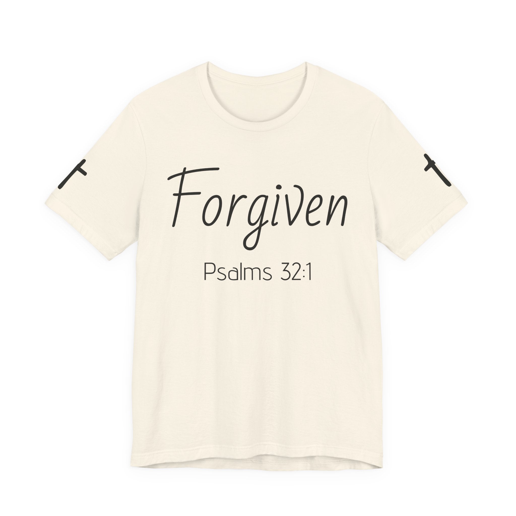 Forgiven Psalms 32:1 Tee | Christian Faith Shirt with Sleeve Cross